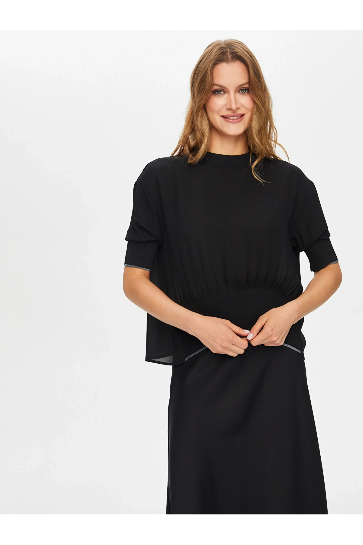 Faik Sönmez Triko Bantlı Eteği Pilise Detaylı Bluz US26BLZ005