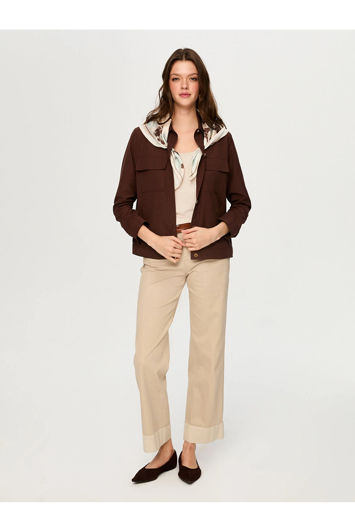 Faik Sönmez Desenli Fular Aksesuarlı Pamuklu Ceket US26CKT031