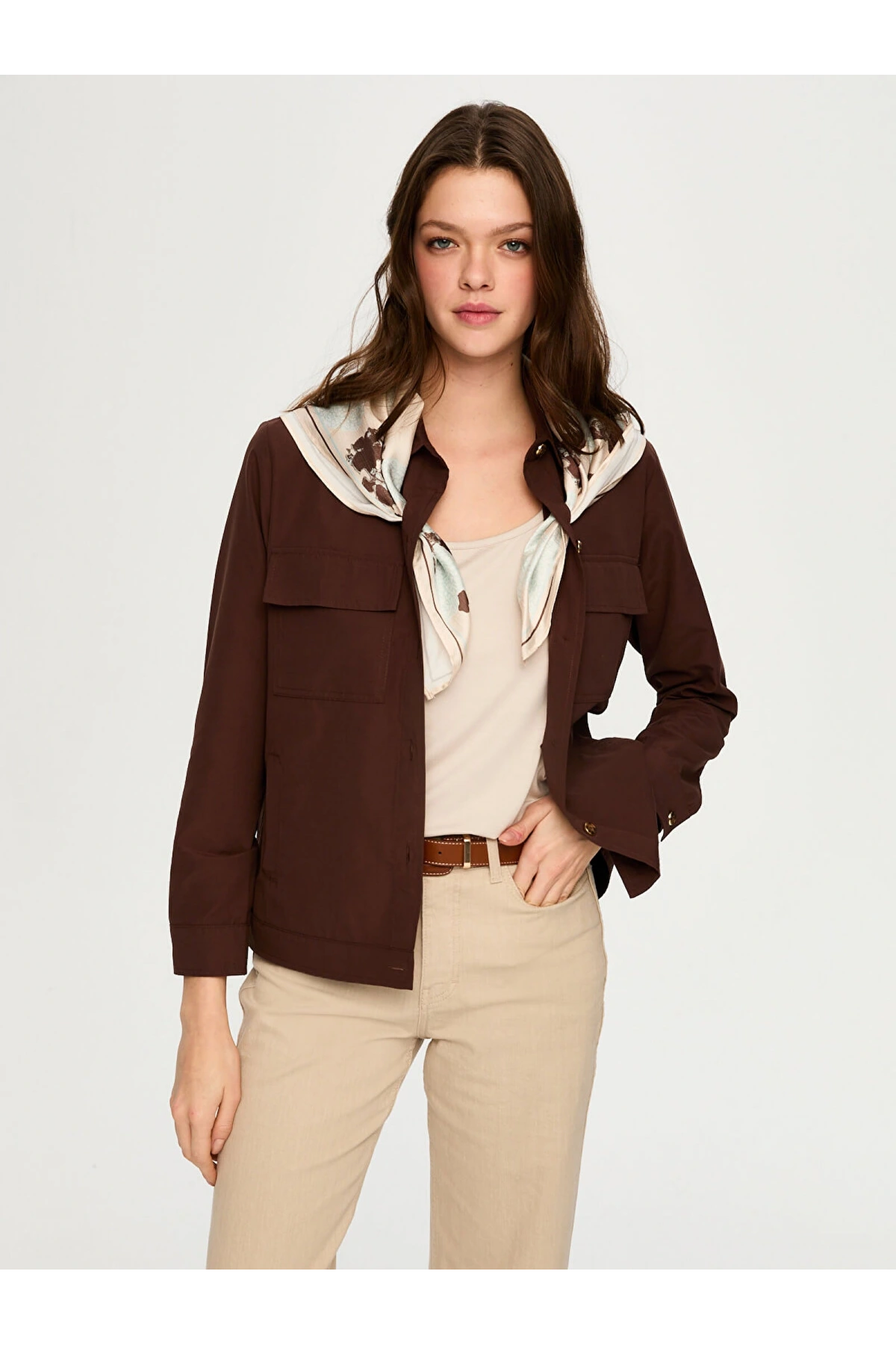 Faik Sönmez Desenli Fular Aksesuarlı Pamuklu Ceket US26CKT031