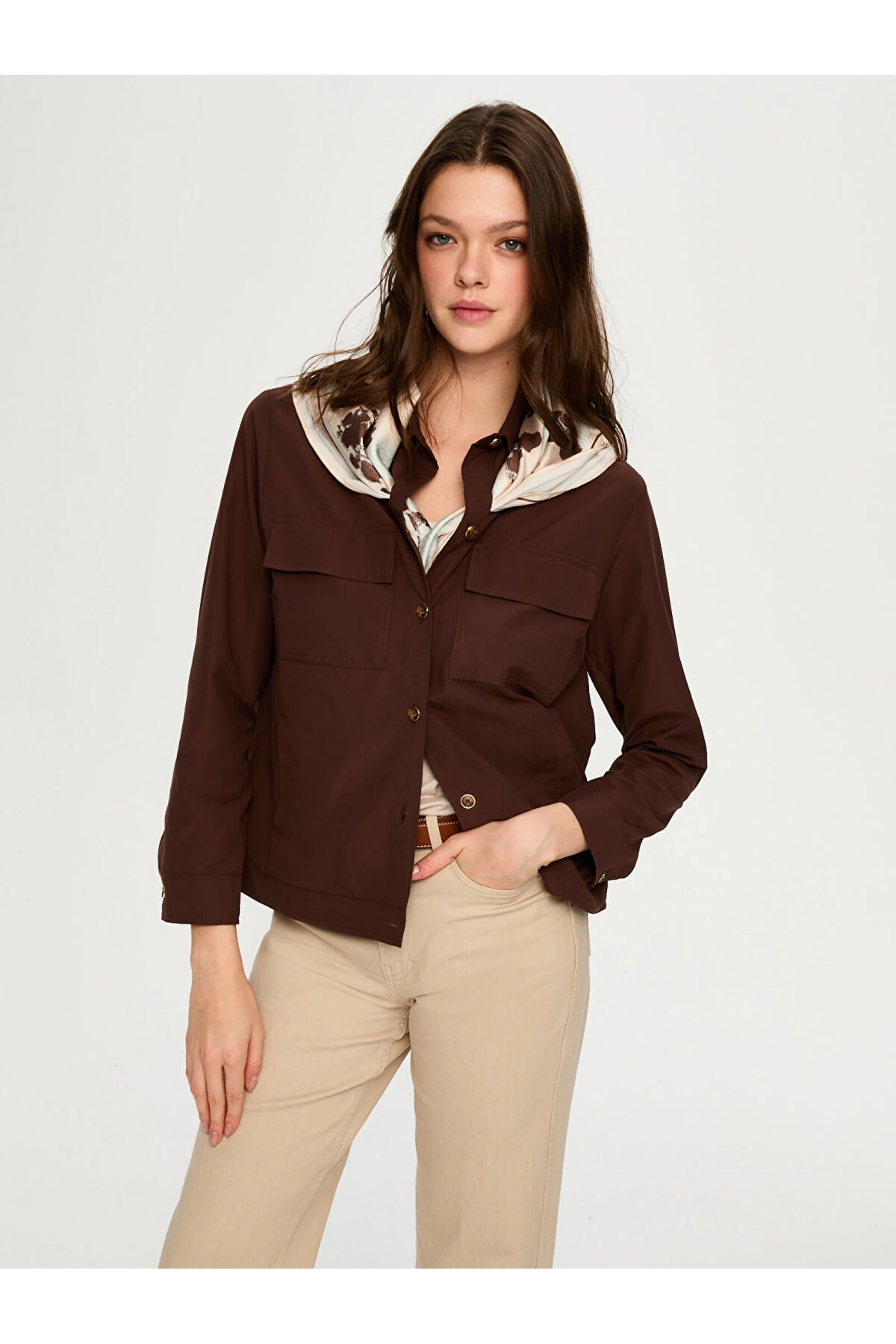 Faik Sönmez Desenli Fular Aksesuarlı Pamuklu Ceket US26CKT031