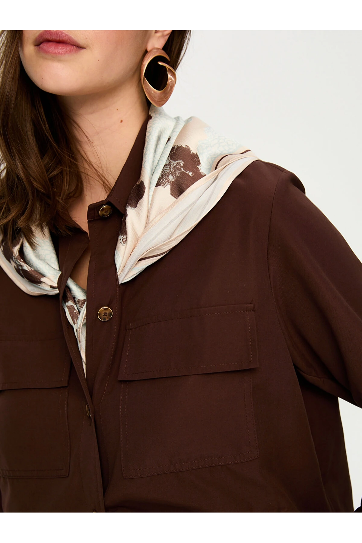 Faik Sönmez Desenli Fular Aksesuarlı Pamuklu Ceket US26CKT031