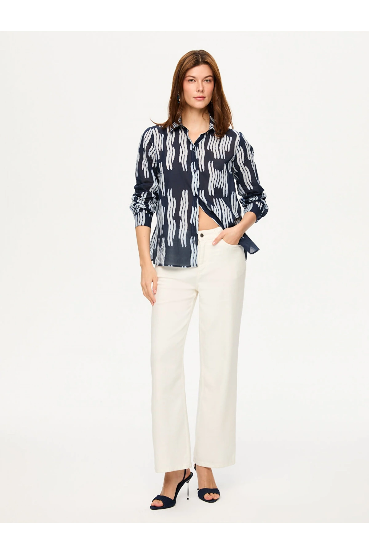 Faik Sönmez Çizgili Desen Uzun Kol Pamuk Vual Gömlek US26GML052