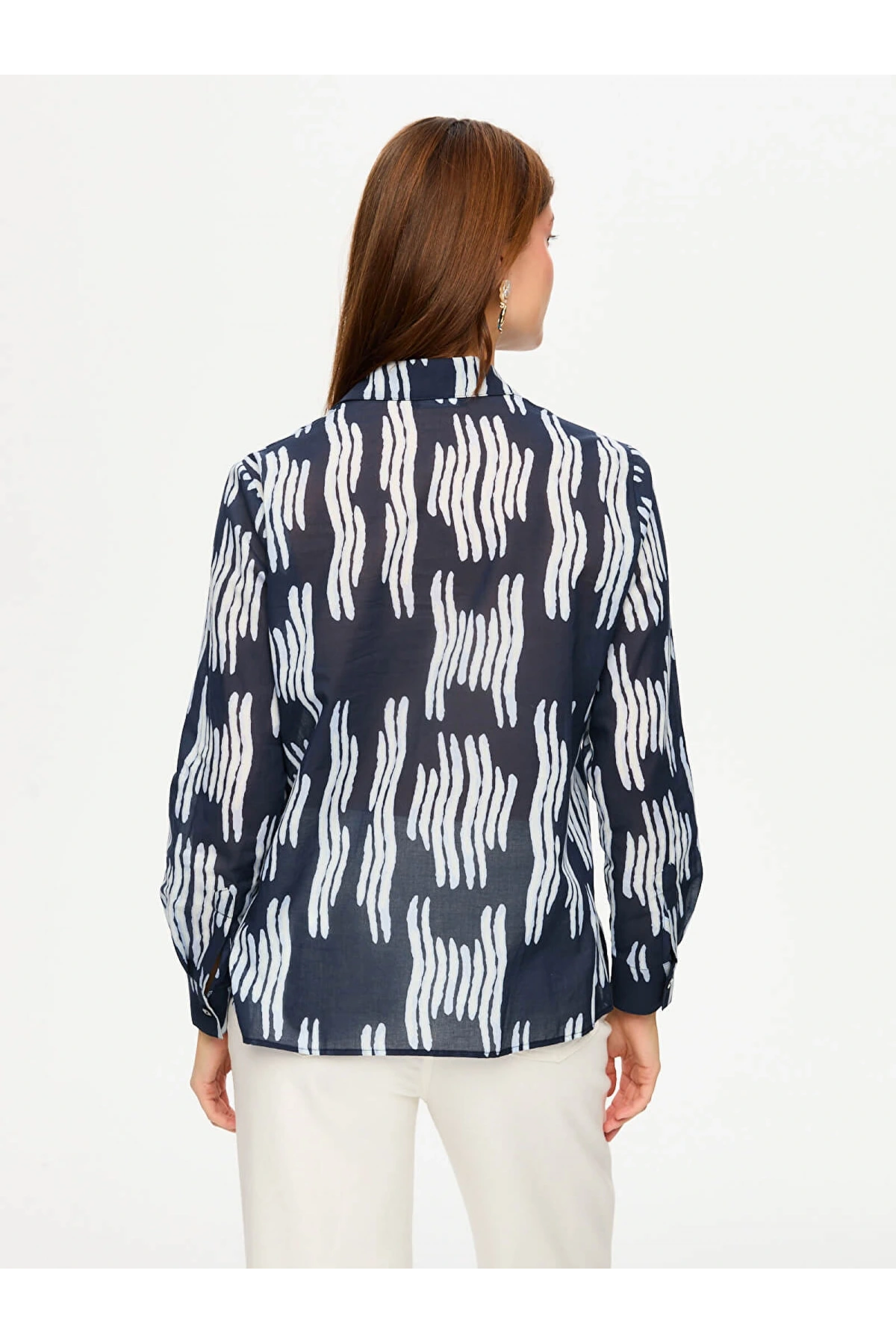 Faik Sönmez Çizgili Desen Uzun Kol Pamuk Vual Gömlek US26GML052