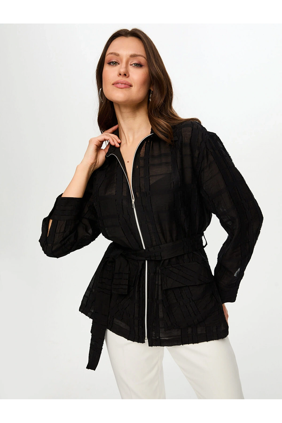 Faik Sönmez Kendinden Desenli Overshirt Tunik US26TNK006