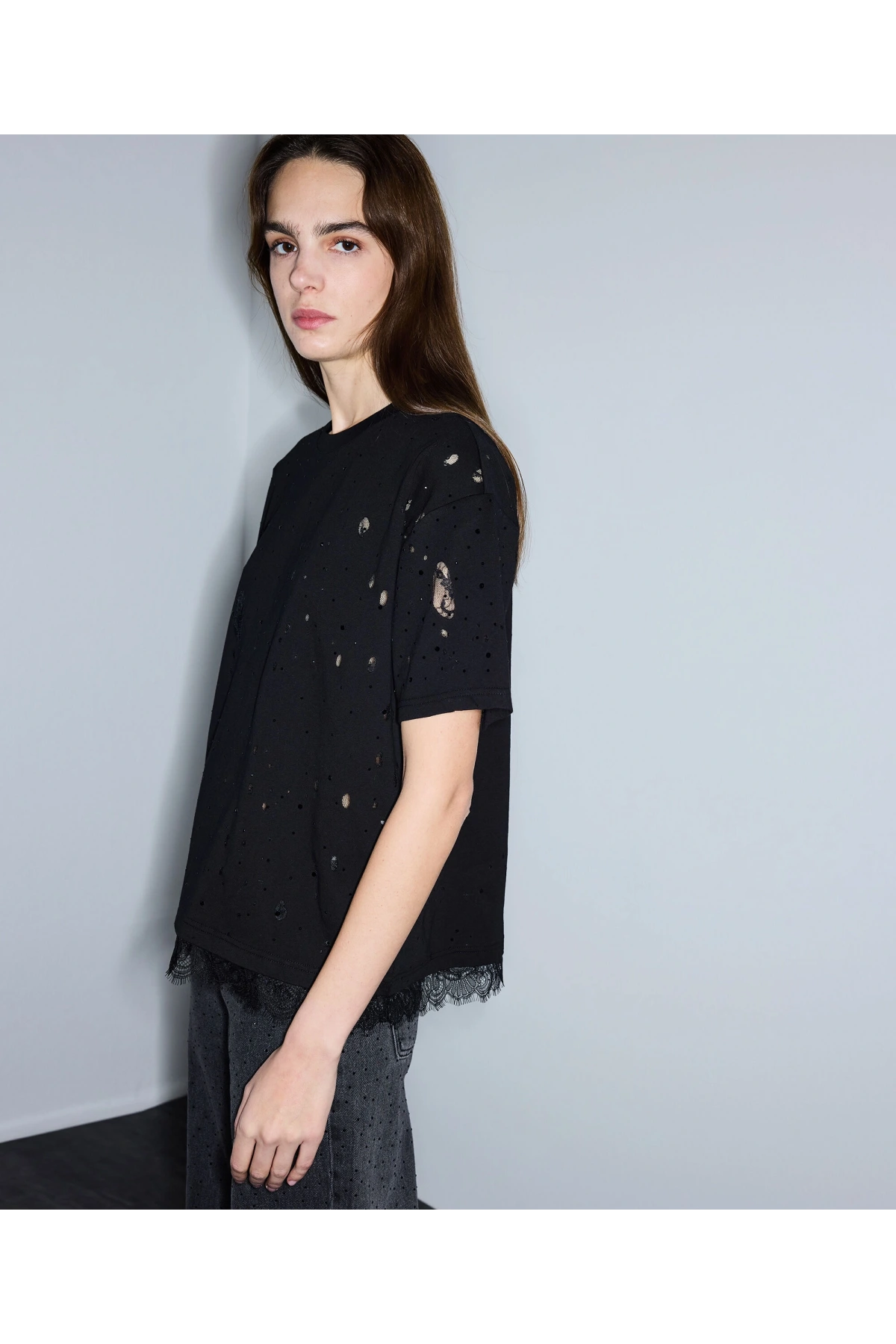 İpekyol Eskitme Efektli Kumaş Mix T-Shirt IS1260070098