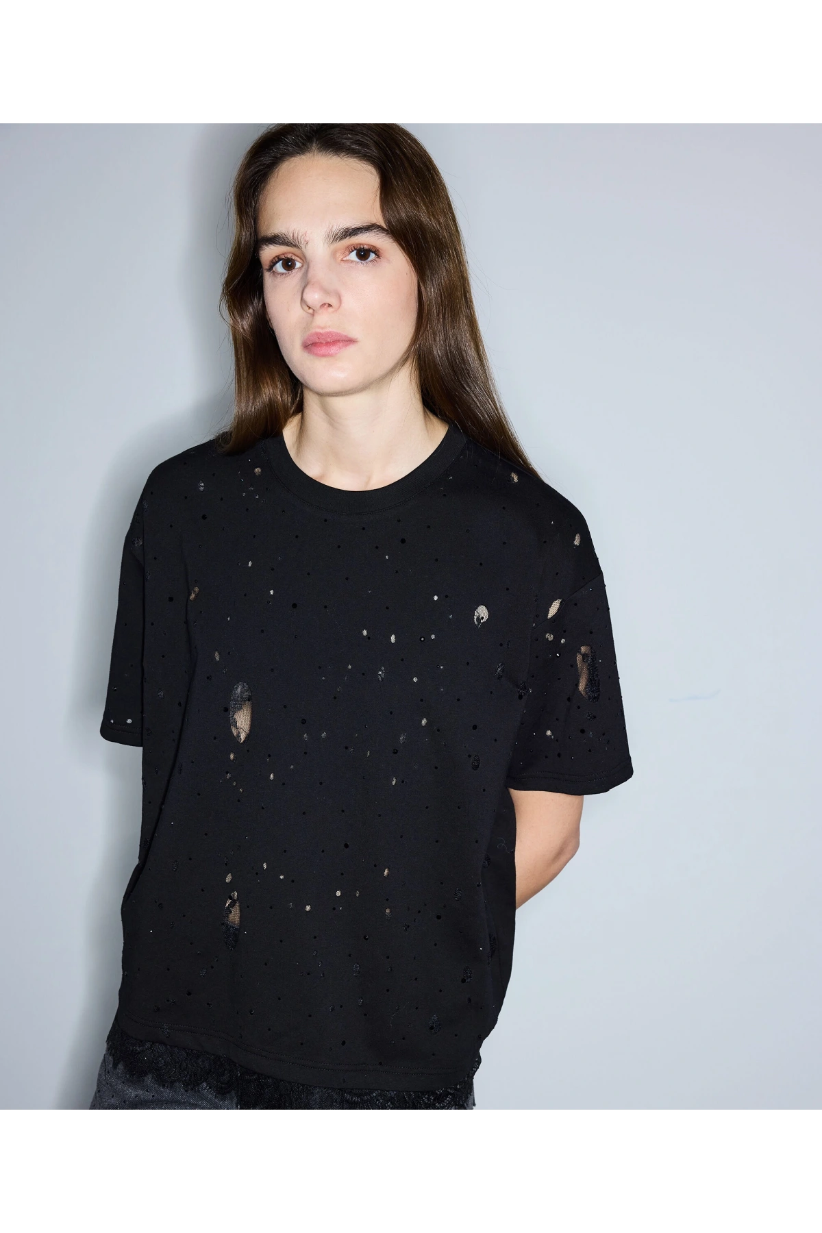 İpekyol Eskitme Efektli Kumaş Mix T-Shirt IS1260070098