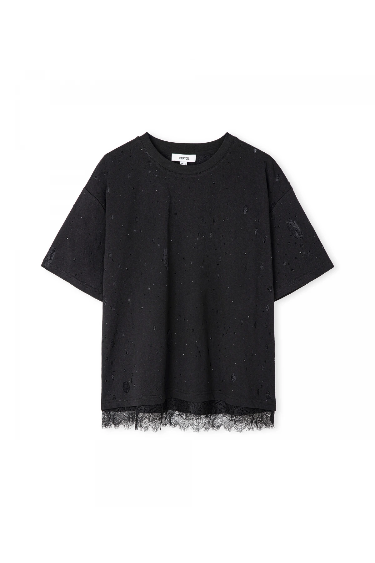 İpekyol Eskitme Efektli Kumaş Mix T-Shirt IS1260070098