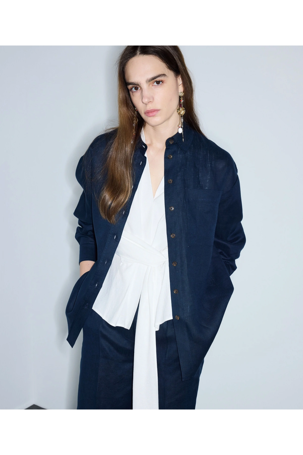 İpekyol Cepli Keten Gömlek IS1260025248