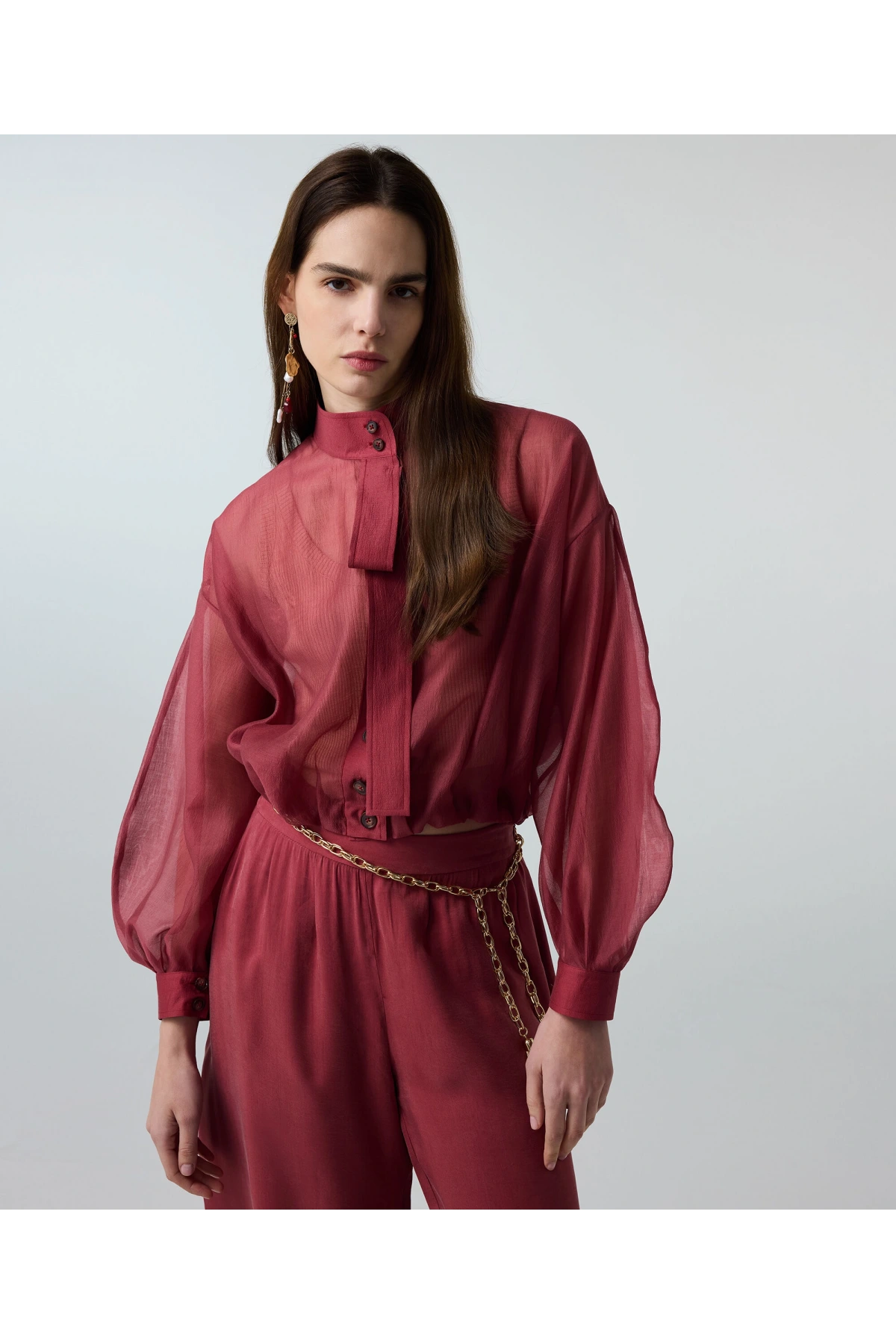 İpekyol Yüksek yaka balon bluz IS1260006111