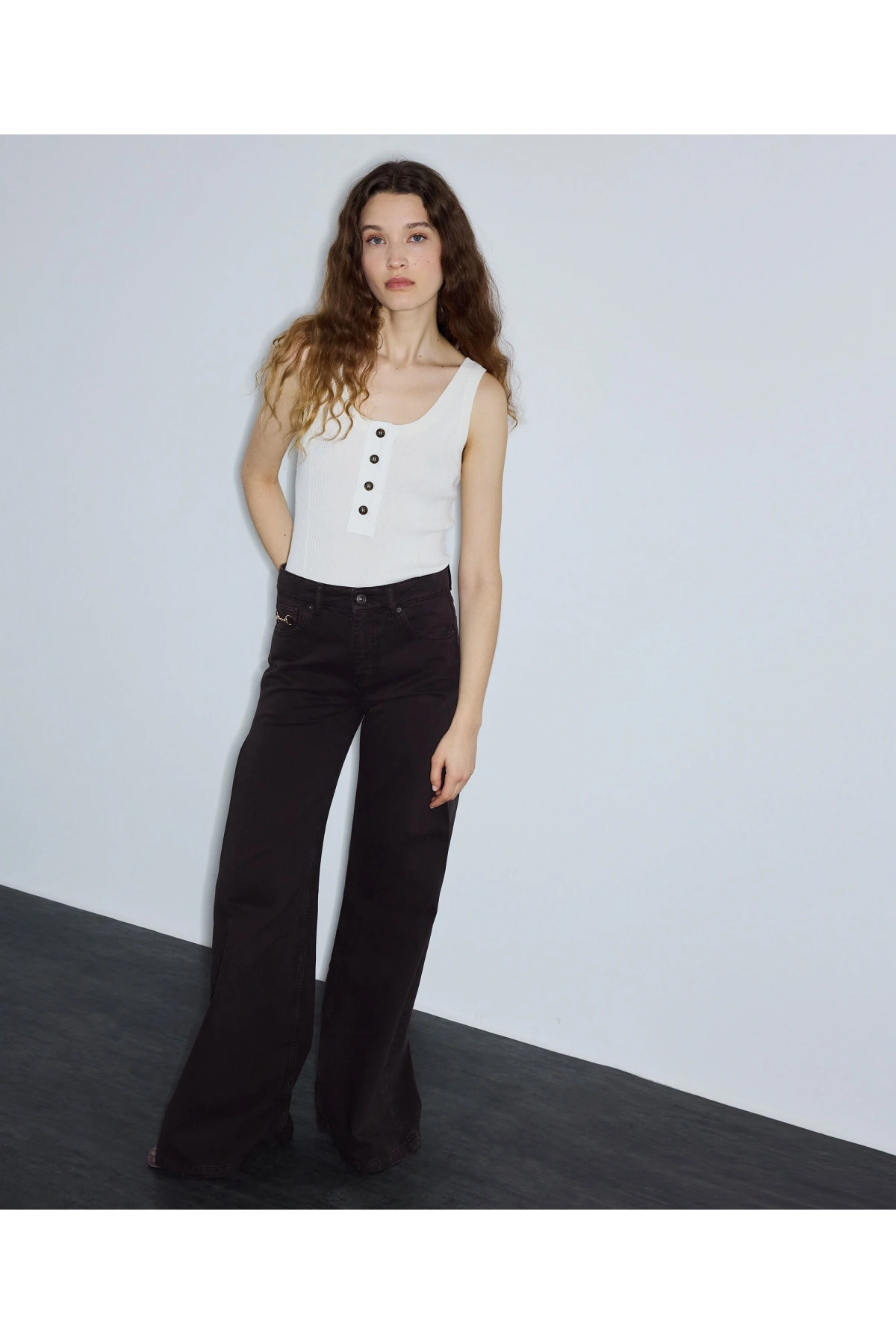 İpekyol Zincirli Wide Leg Jean Pantolon IS1260018043