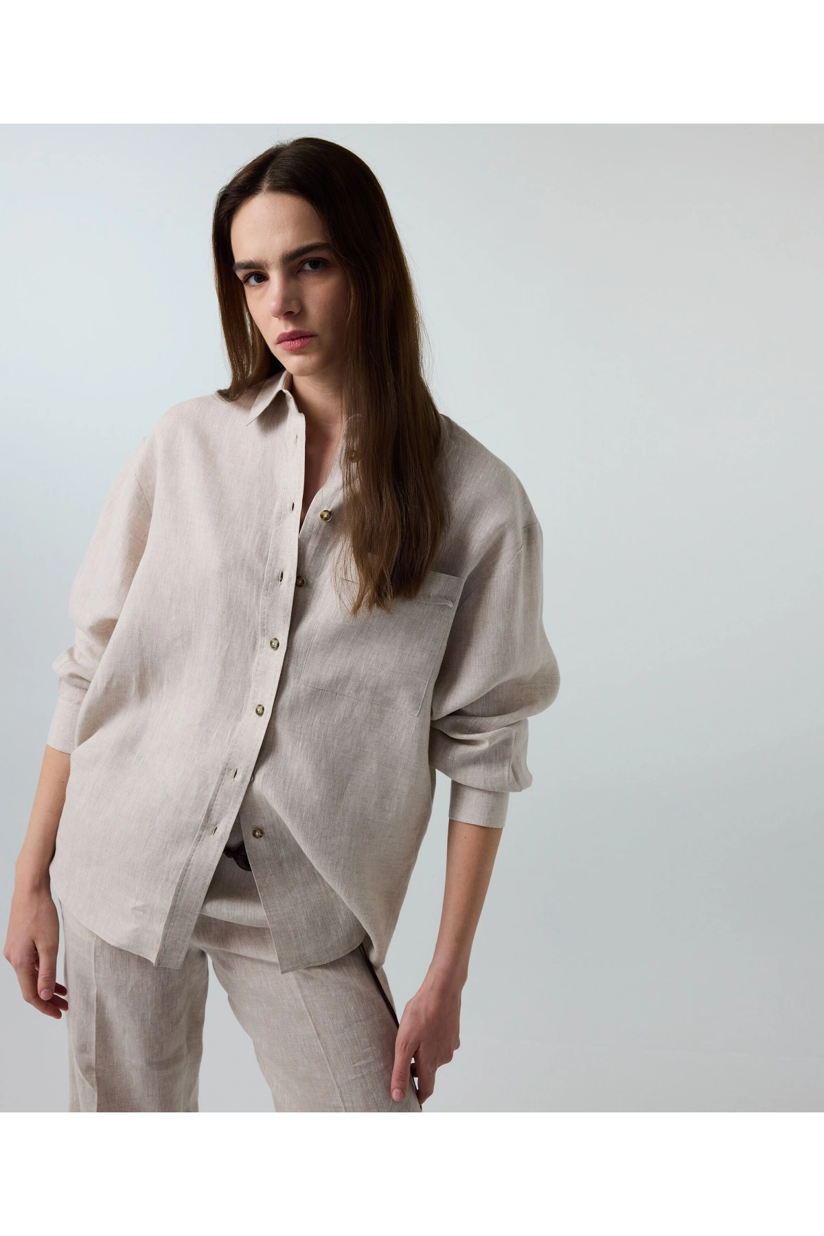 İpekyol Kontrast Düğmeli Keten Gömlek IS1260025280