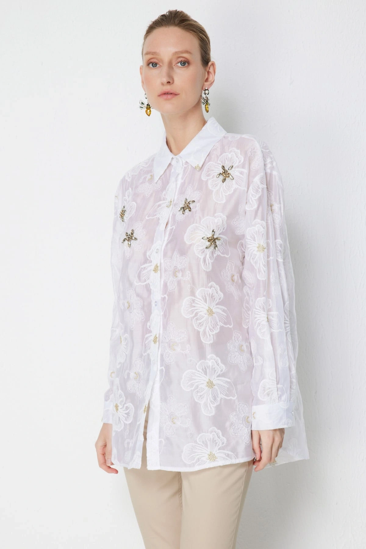 Ekol Çiçek İşlemeli Gömlek 02918