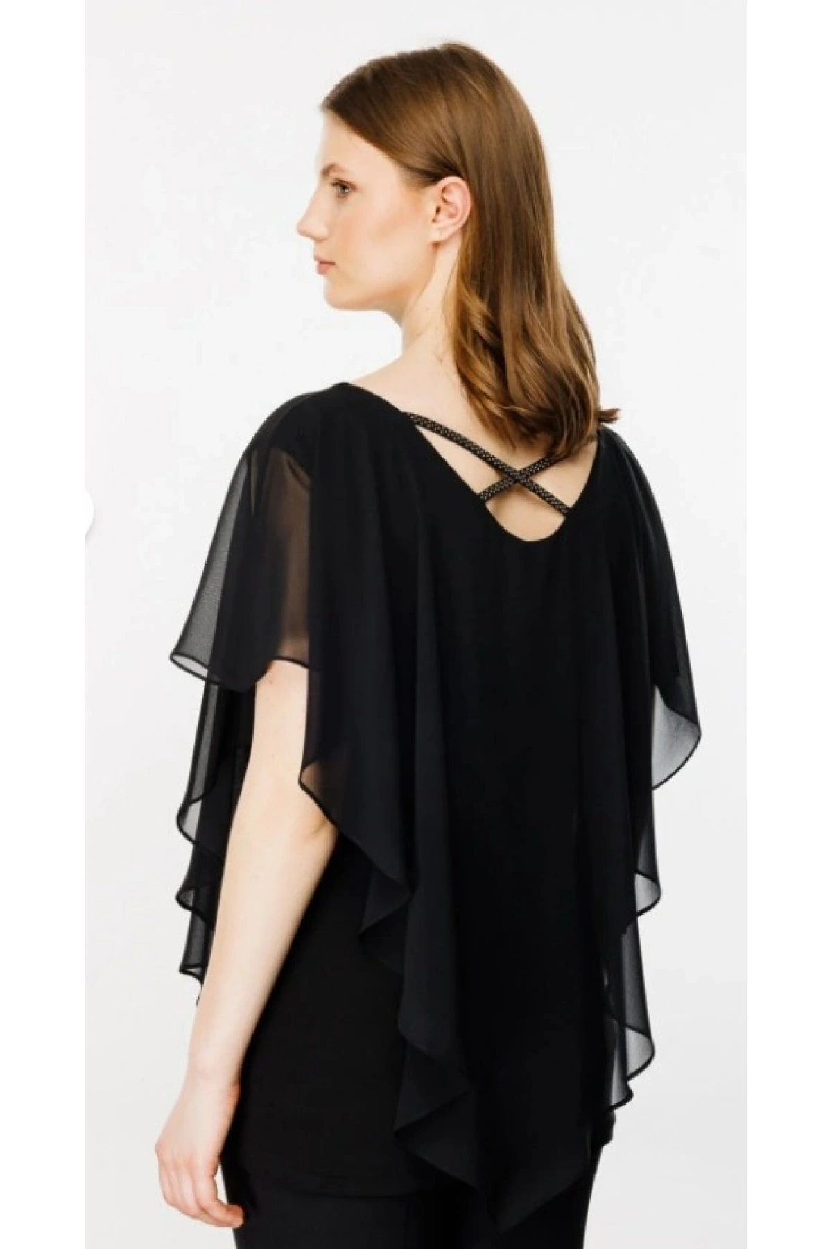 Ekol Ön Ve Arka Kısmı Çapraz İpli Şifon Bluz 01142