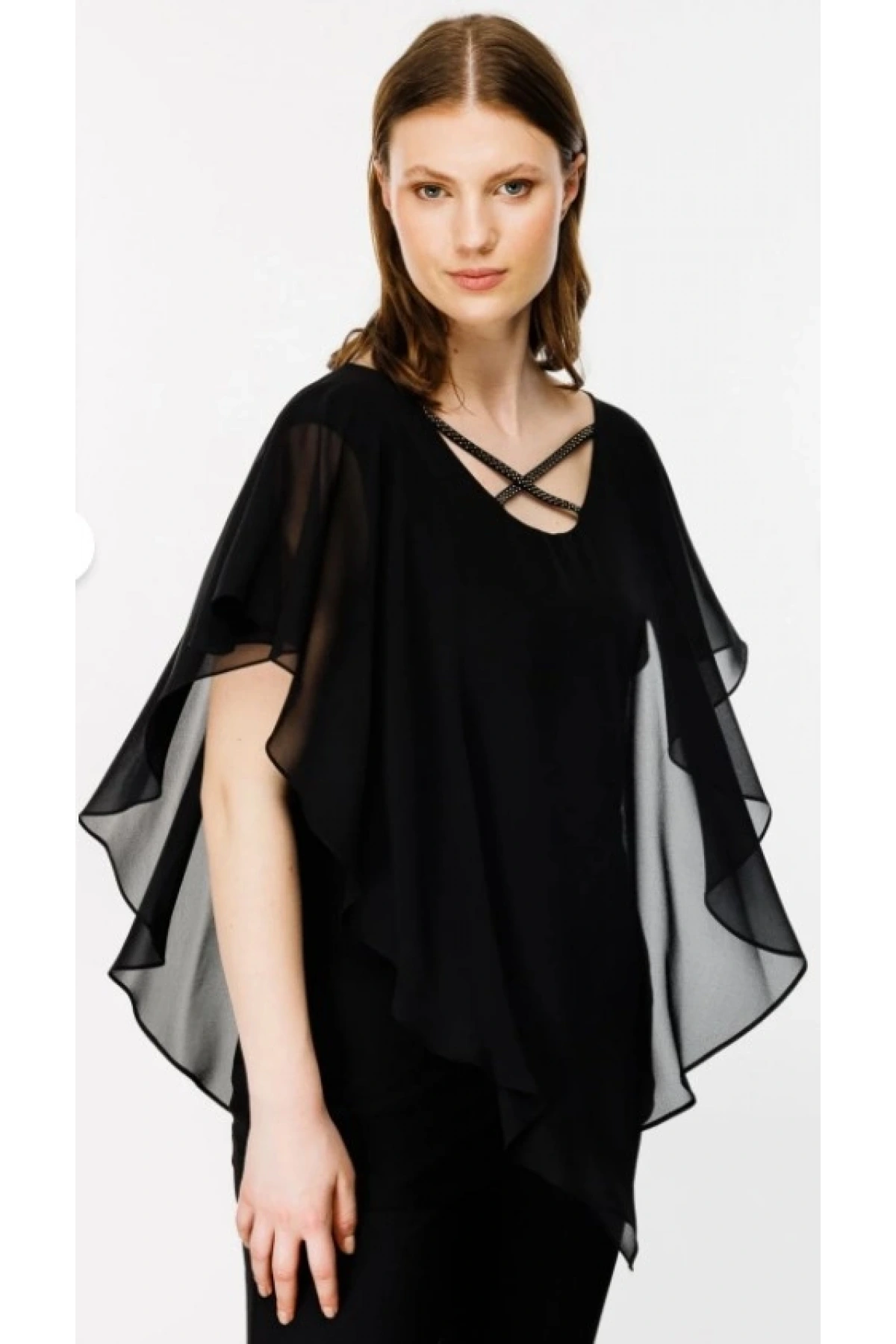 Ekol Ön Ve Arka Kısmı Çapraz İpli Şifon Bluz 01142