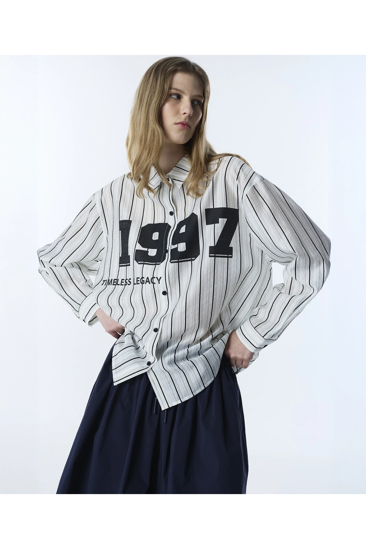 Twist Slogan Baskılı Çizgi Desen Gömlek TS1260025113