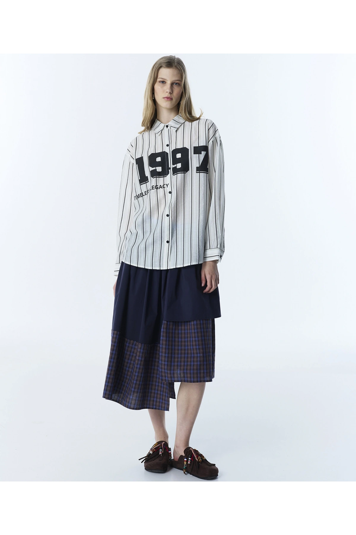 Twist Slogan Baskılı Çizgi Desen Gömlek TS1260025113