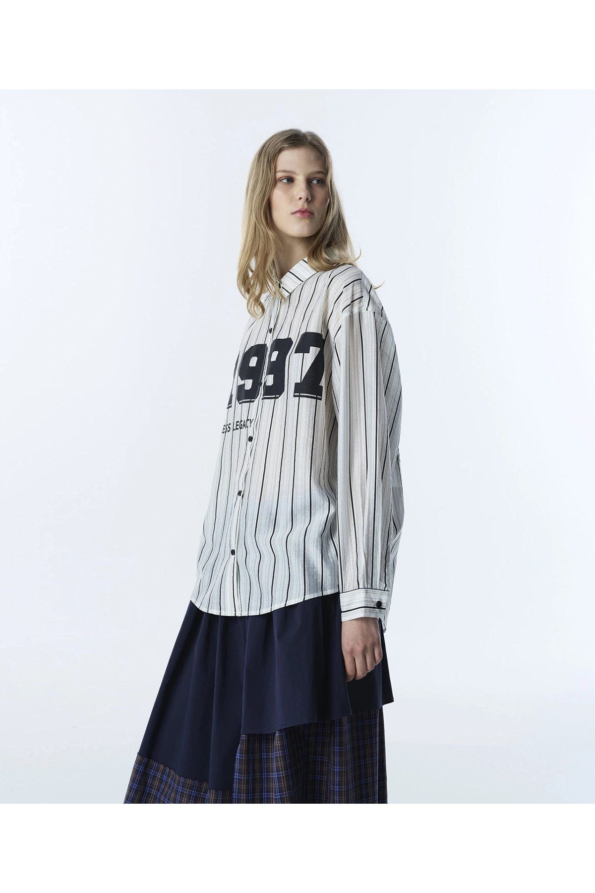 Twist Slogan Baskılı Çizgi Desen Gömlek TS1260025113