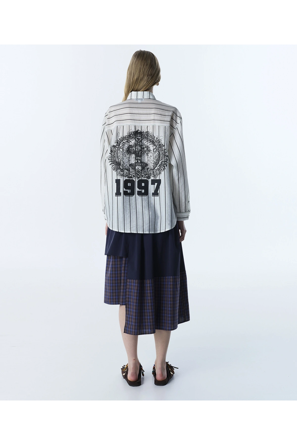 Twist Slogan Baskılı Çizgi Desen Gömlek TS1260025113