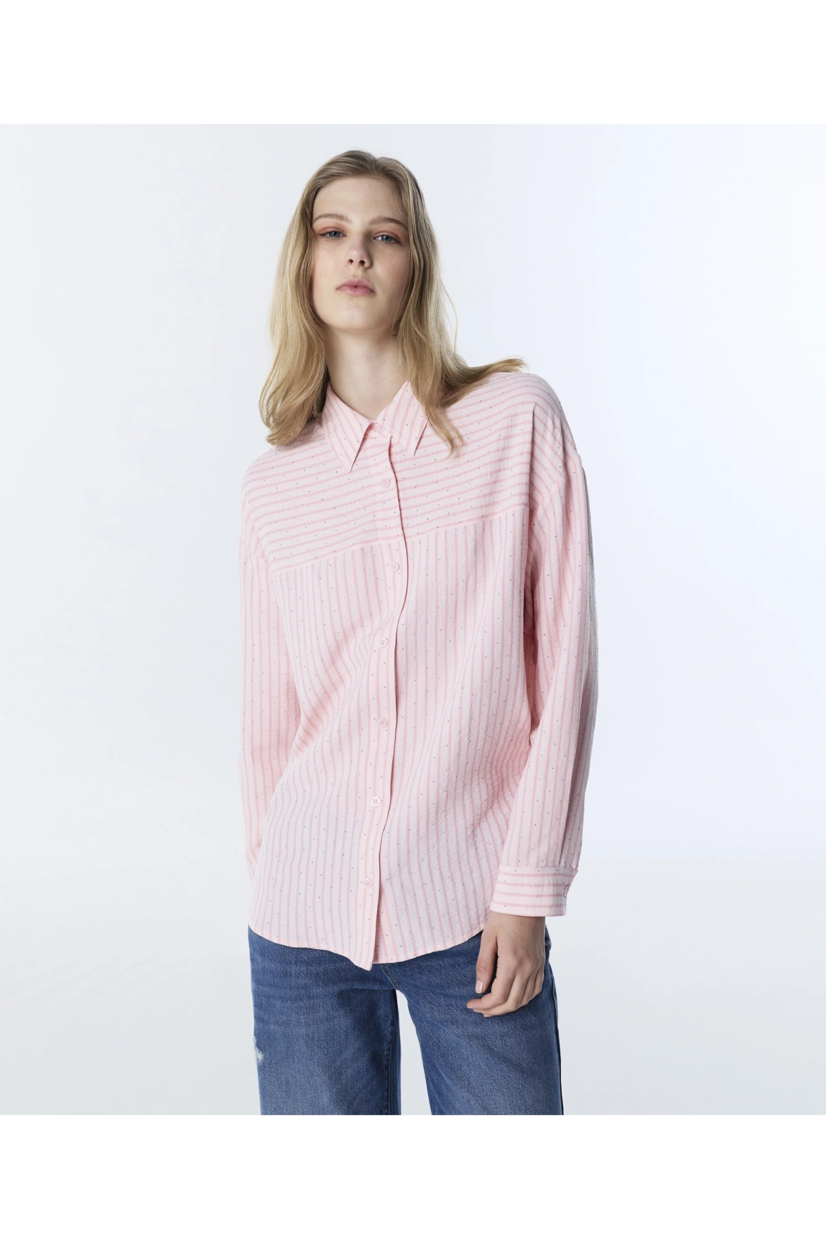 Twist Hotfix Baskılı Çizgi desen Gömlek TS1260025160