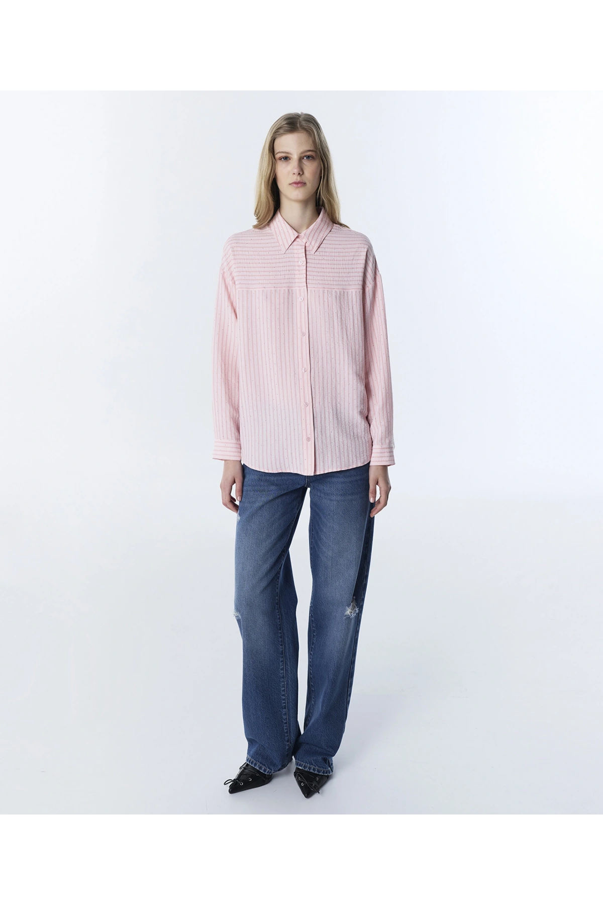 Twist Hotfix Baskılı Çizgi desen Gömlek TS1260025160