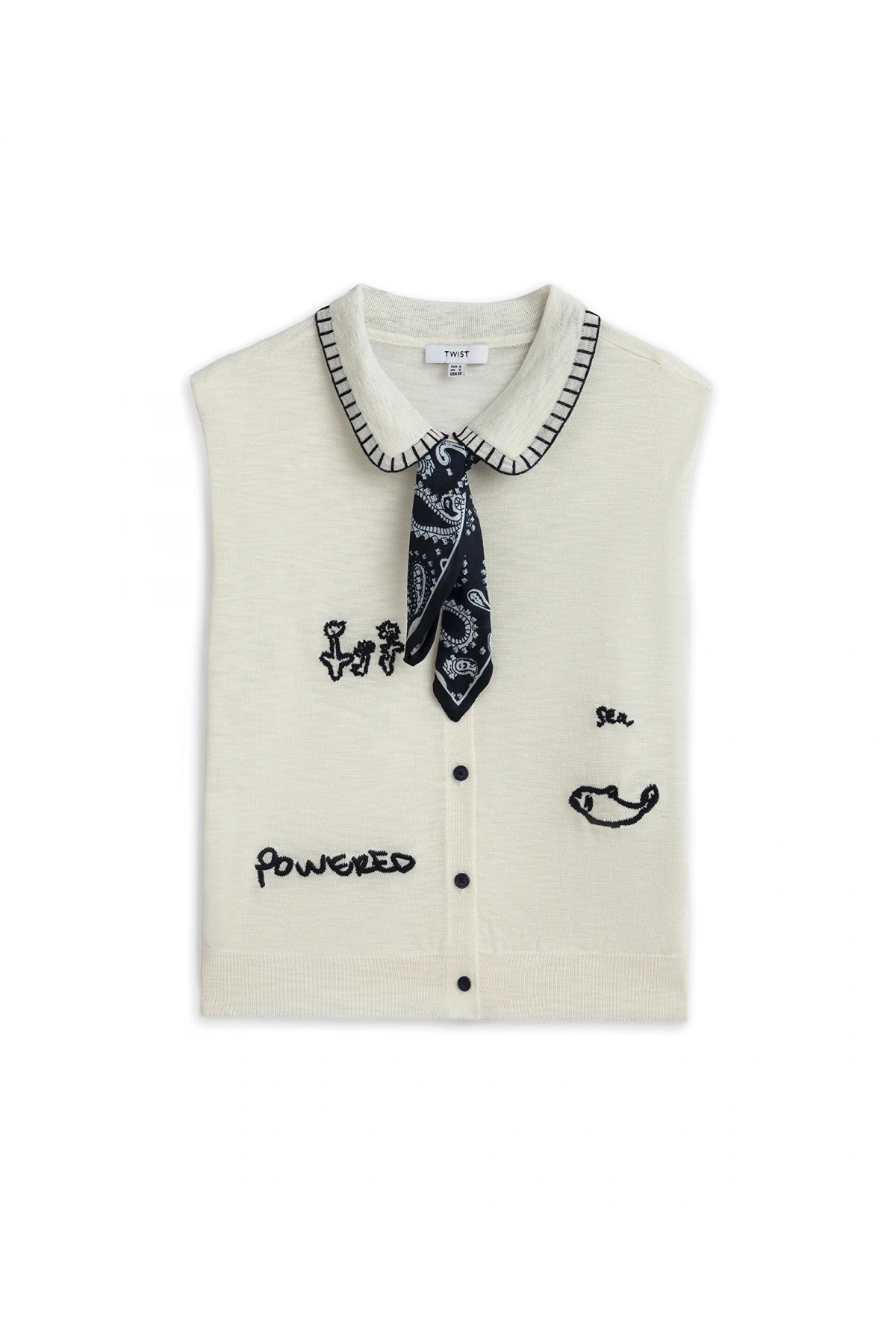 Twist Fular Aksesuarlı ve Nakışlı Triko TS1260050066