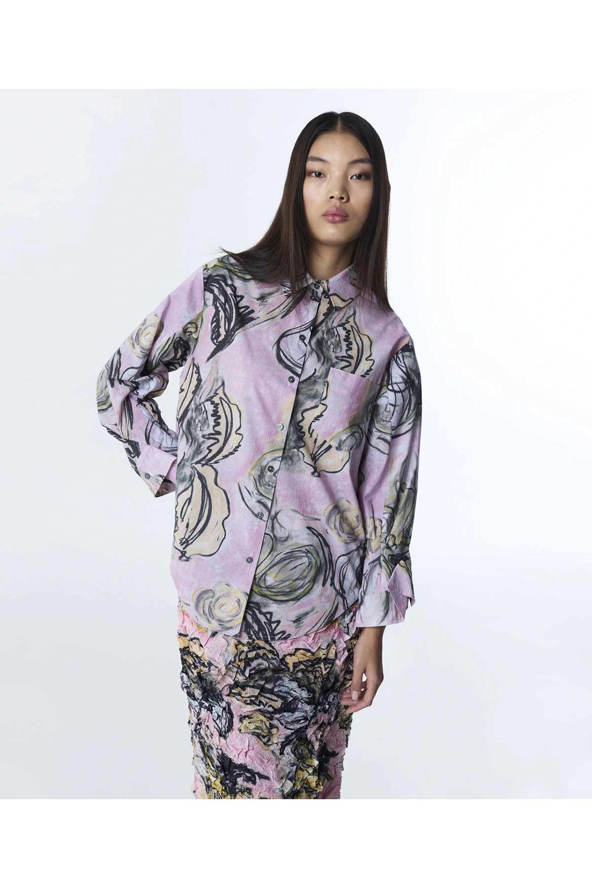 Twist Kırışık Efektli Desenli Gömlek TS1260025129