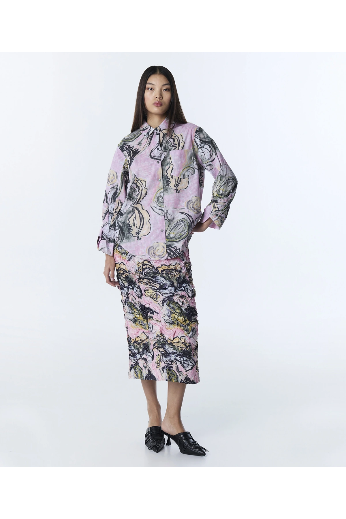 Twist Kırışık Efektli Desenli Gömlek TS1260025129