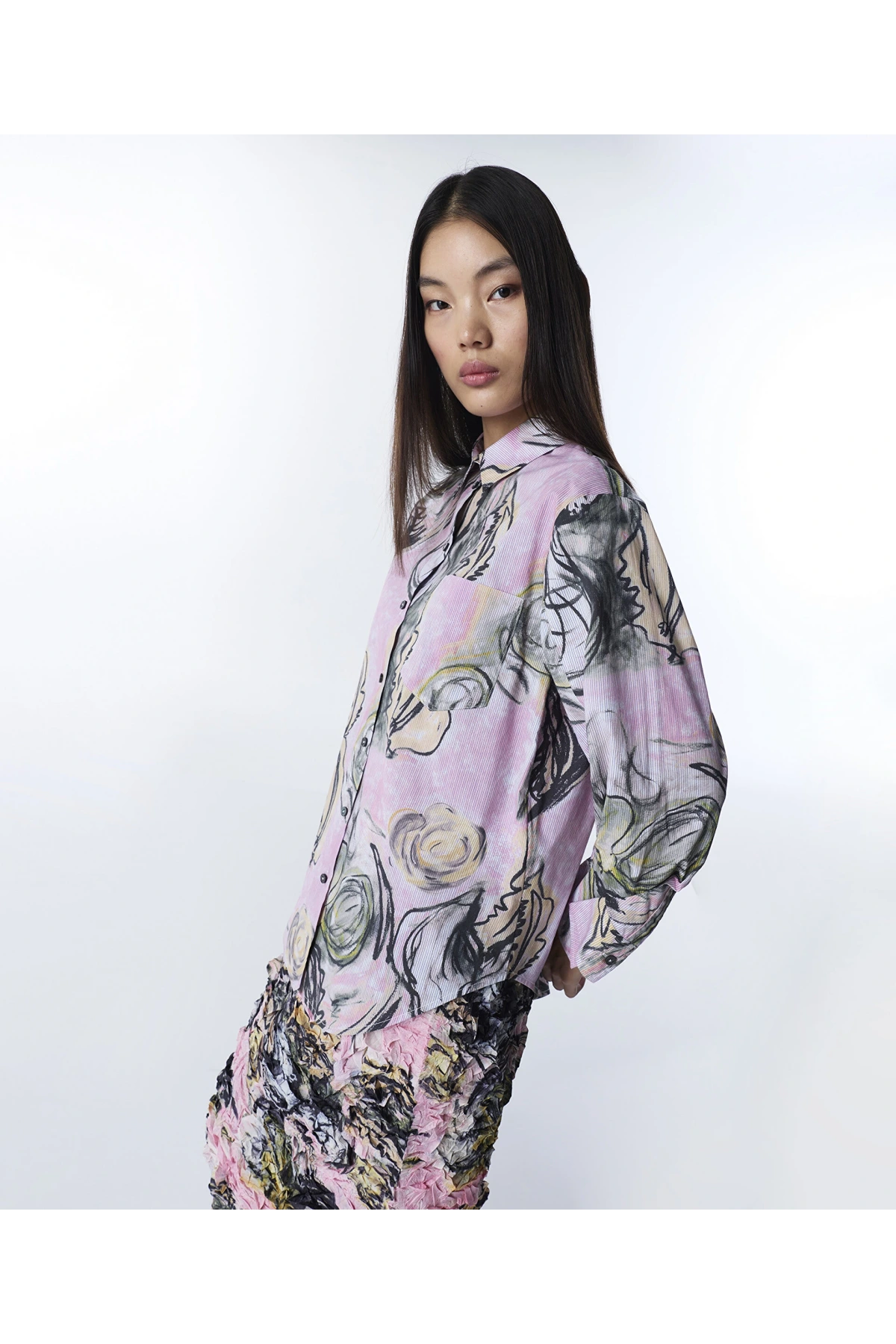 Twist Kırışık Efektli Desenli Gömlek TS1260025129