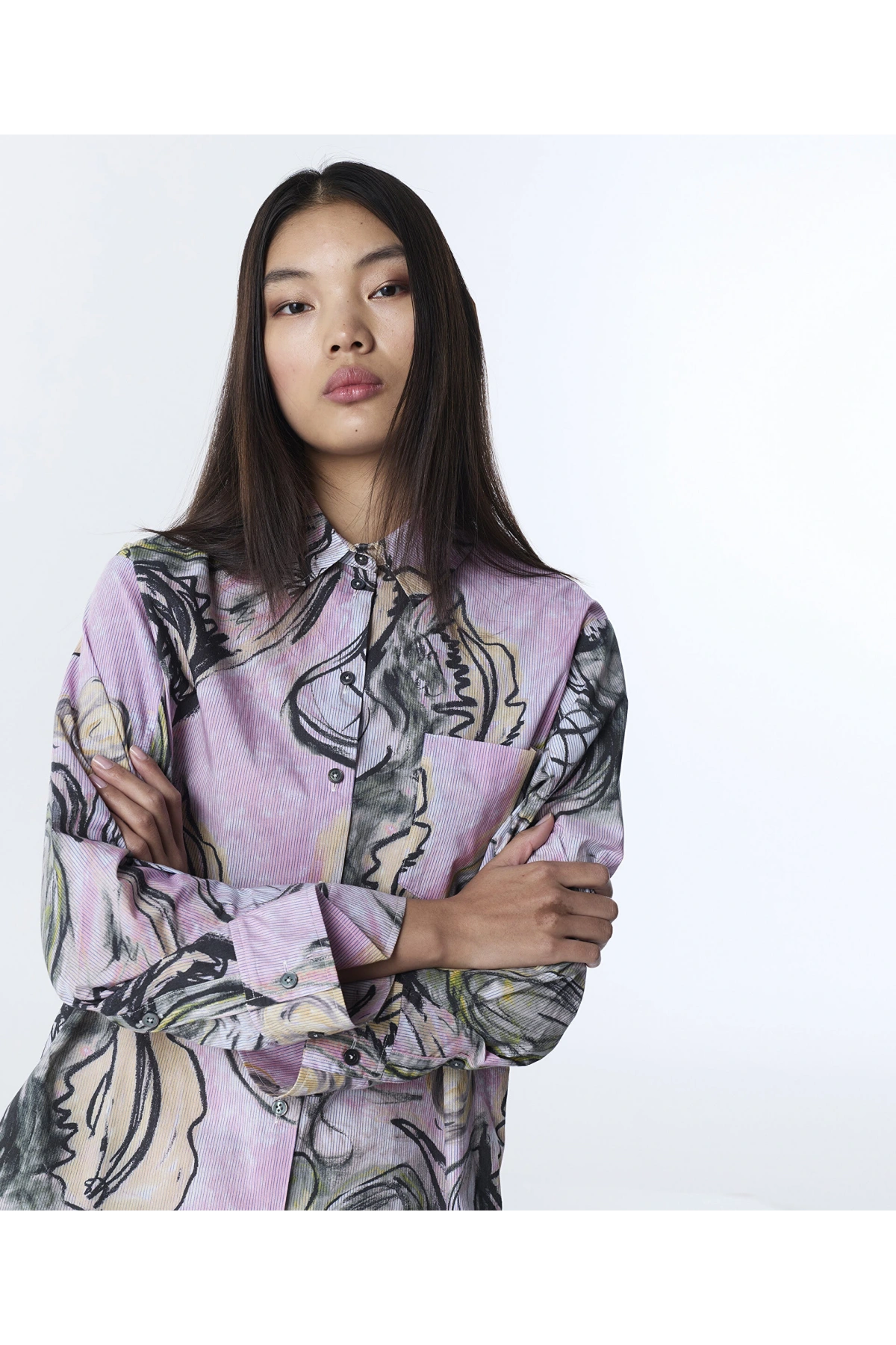 Twist Kırışık Efektli Desenli Gömlek TS1260025129