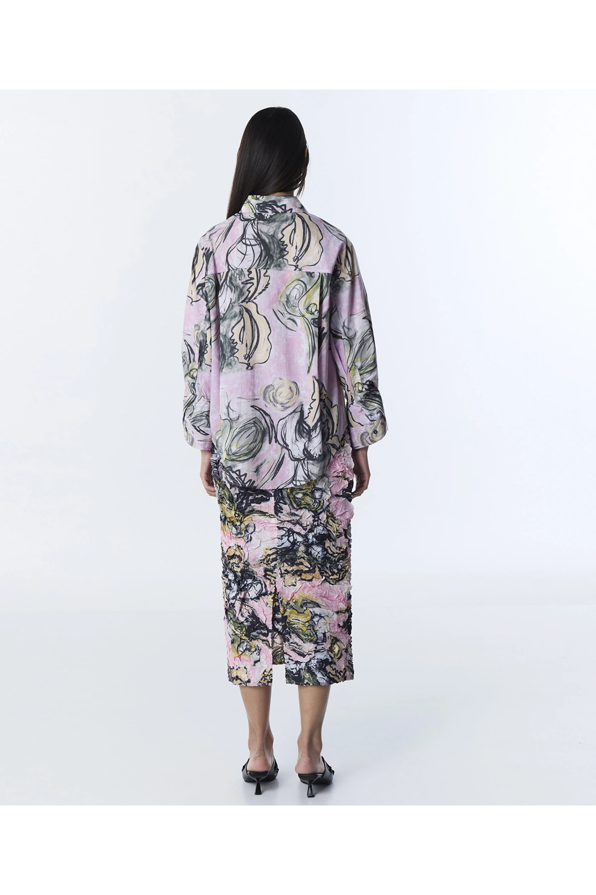 Twist Kırışık Efektli Desenli Gömlek TS1260025129