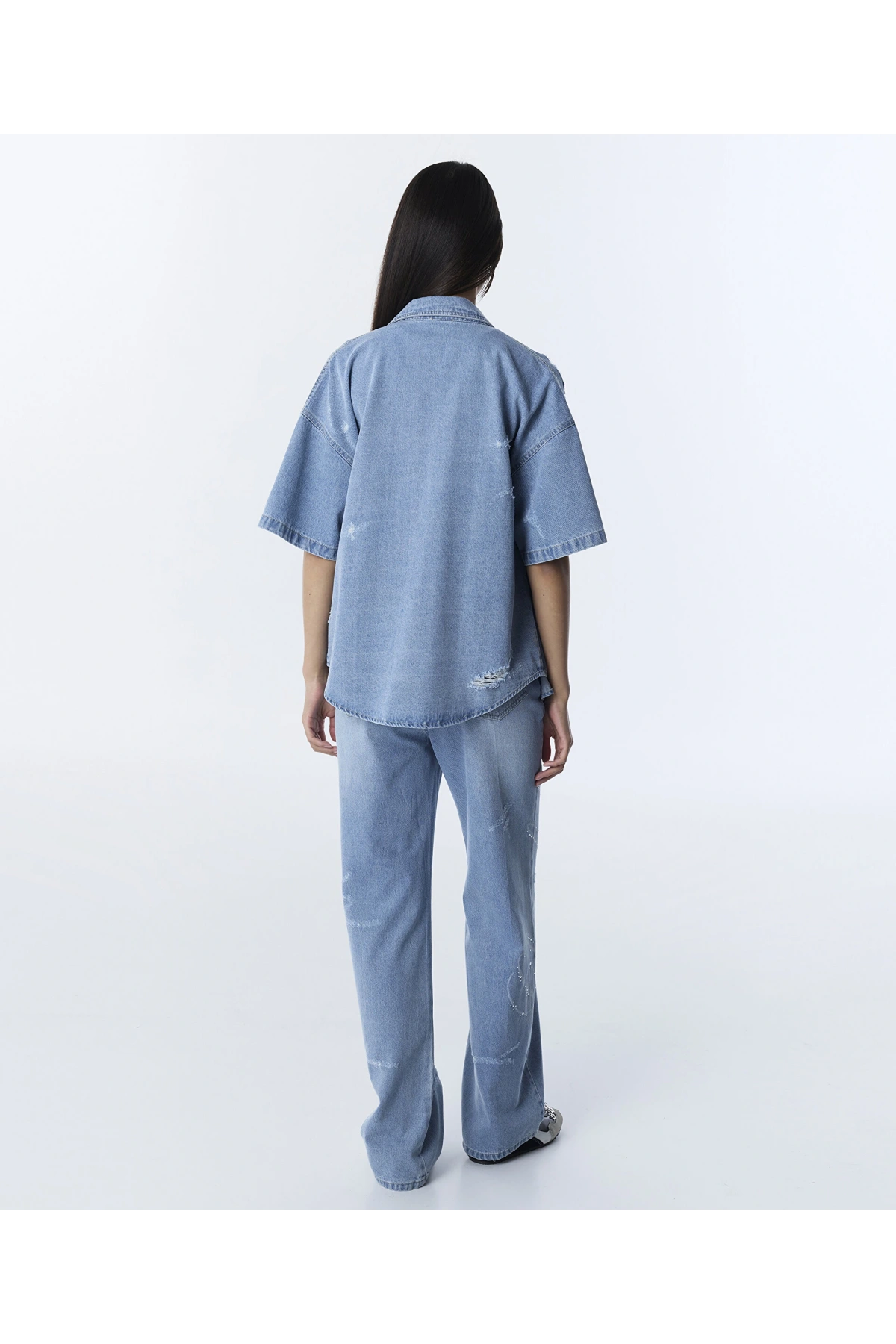 Twist Slogan ve Hotfix Baskılı Jean Gömlek TS1260025145