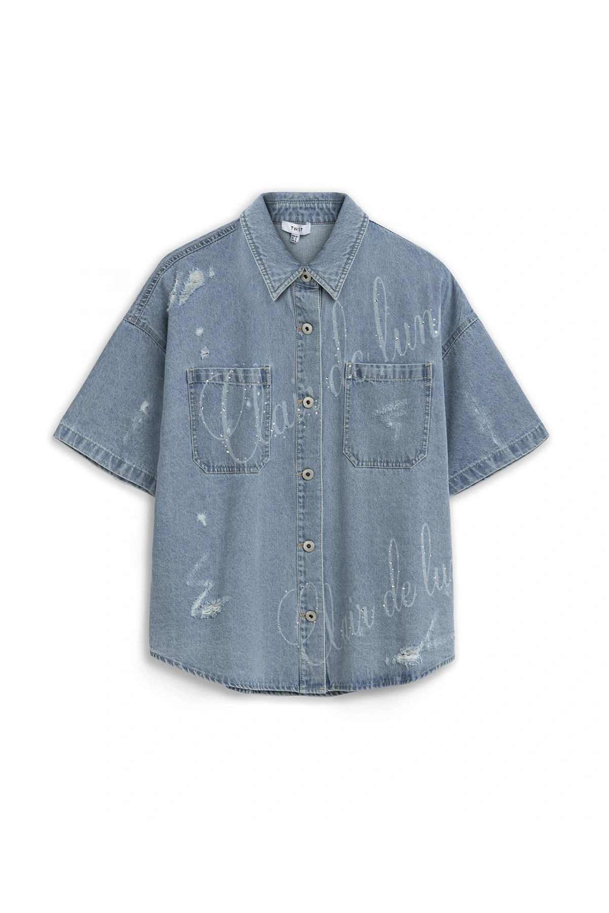 Twist Slogan ve Hotfix Baskılı Jean Gömlek TS1260025145