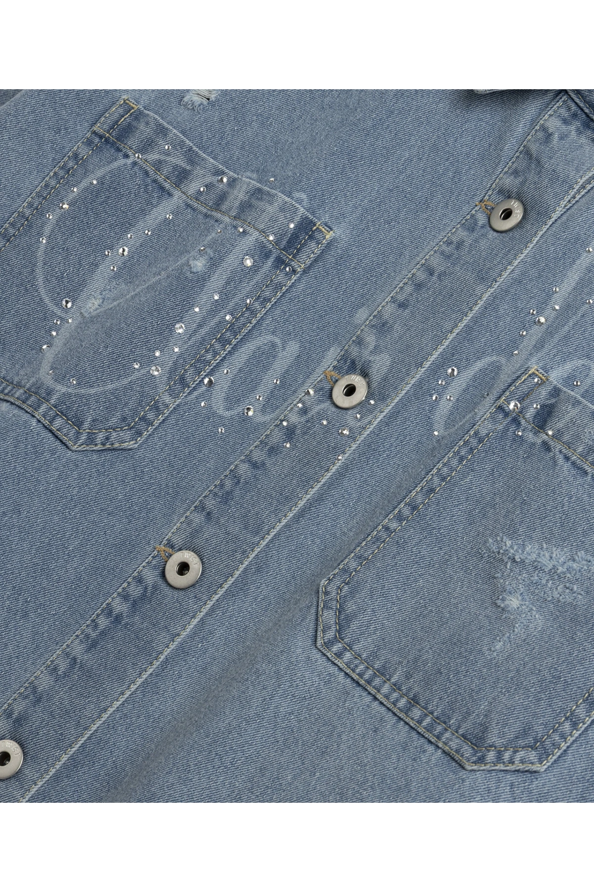 Twist Slogan ve Hotfix Baskılı Jean Gömlek TS1260025145