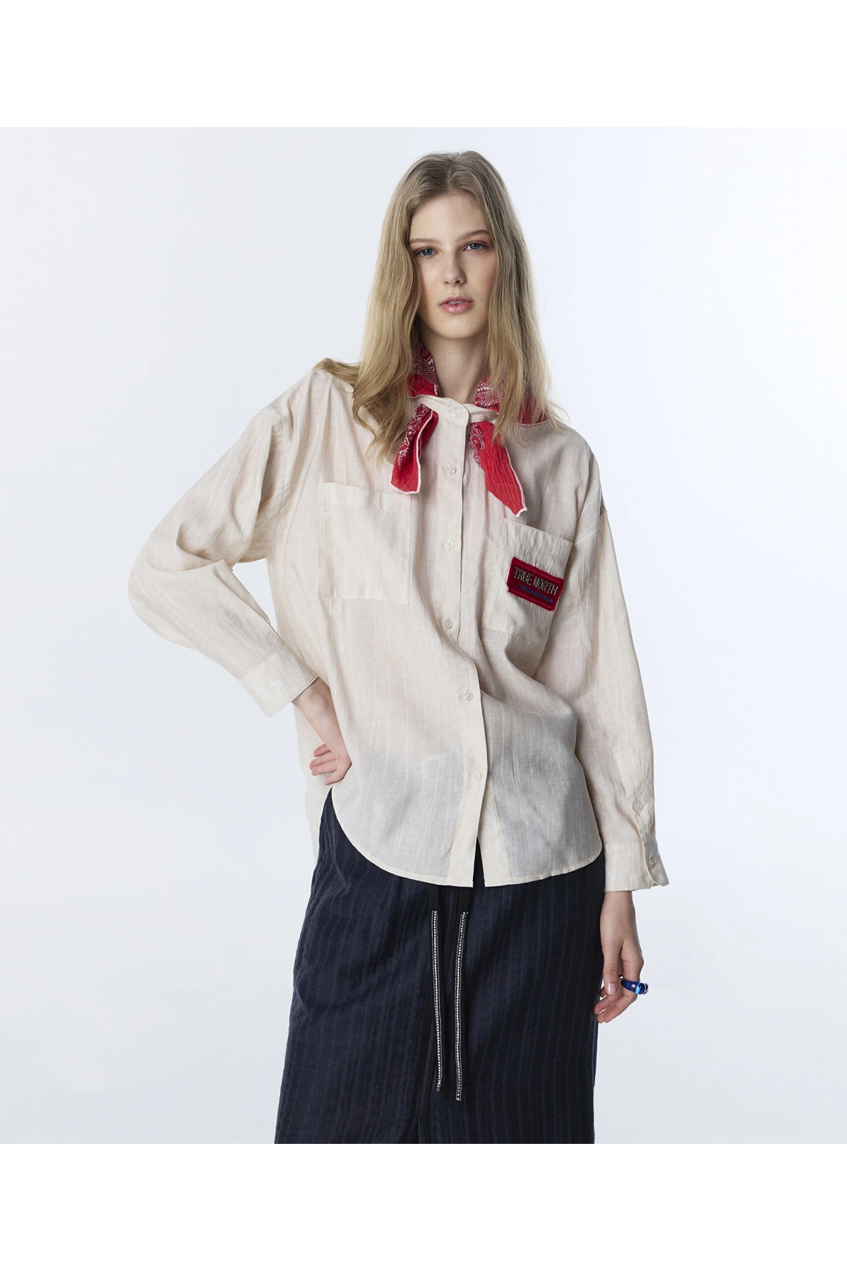 Twist Fularlı Oversize Gömlek TS1260025136