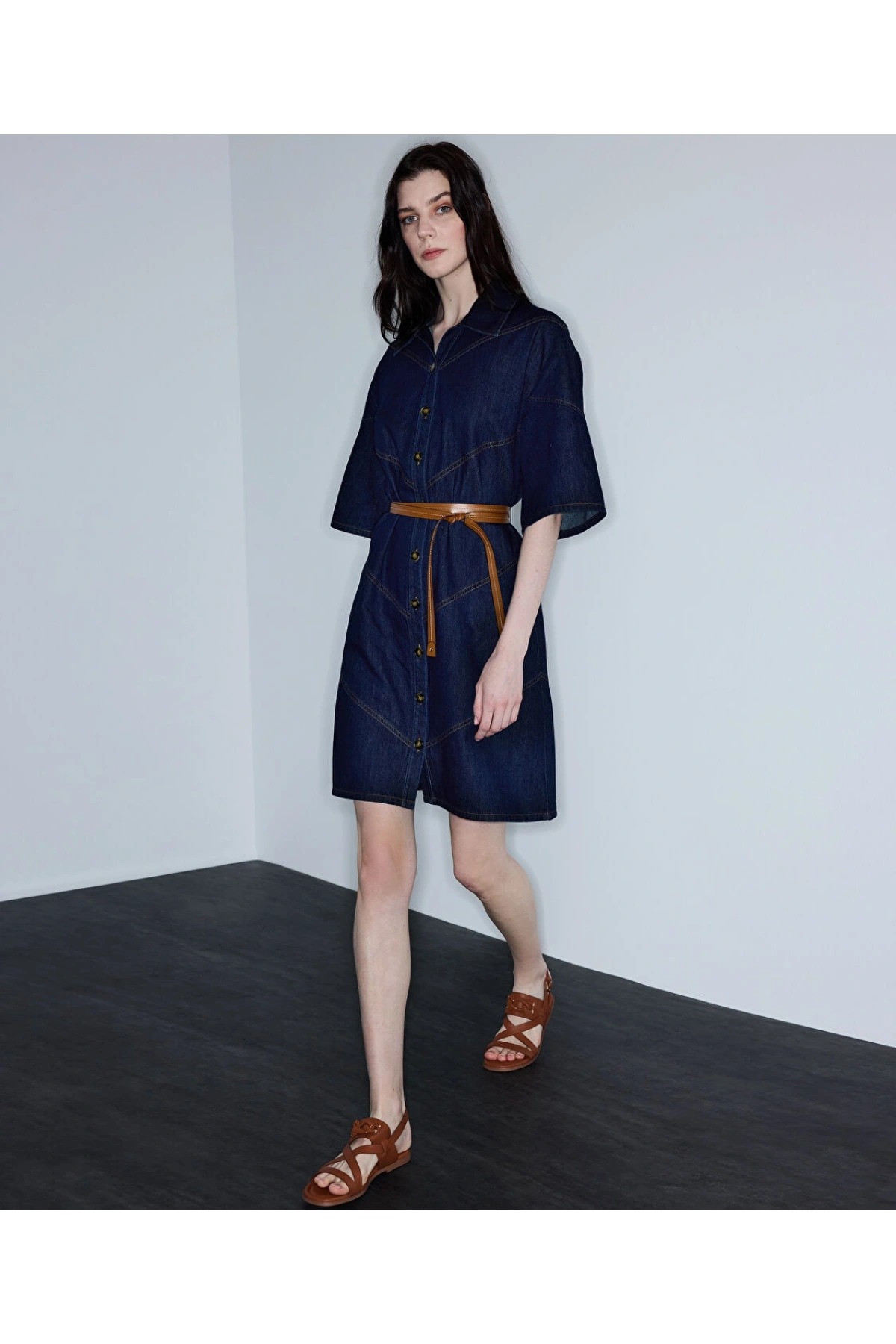İpekyol Kontrast Kuşaklı Denim Elbise IS1260002203