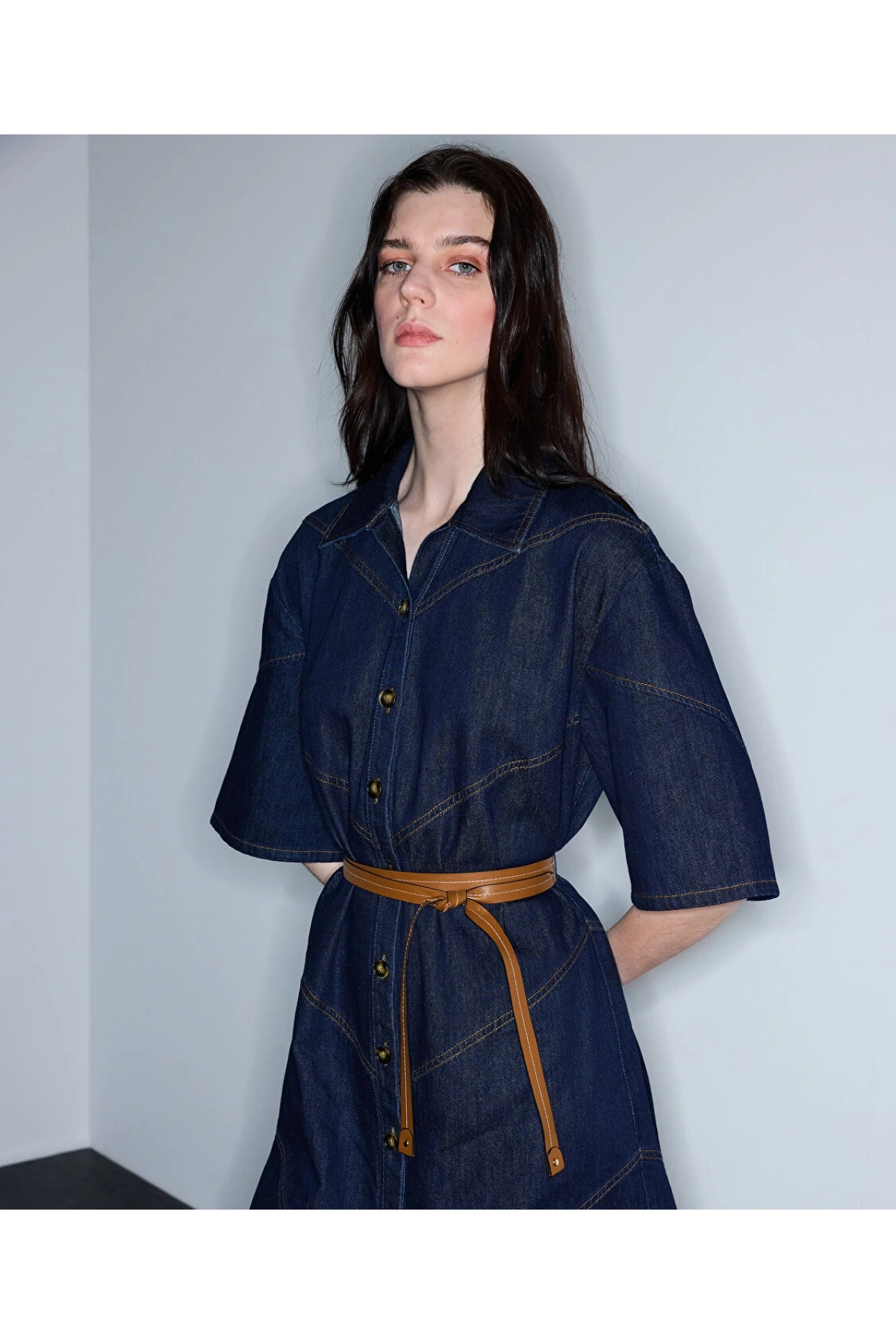 İpekyol Kontrast Kuşaklı Denim Elbise IS1260002203