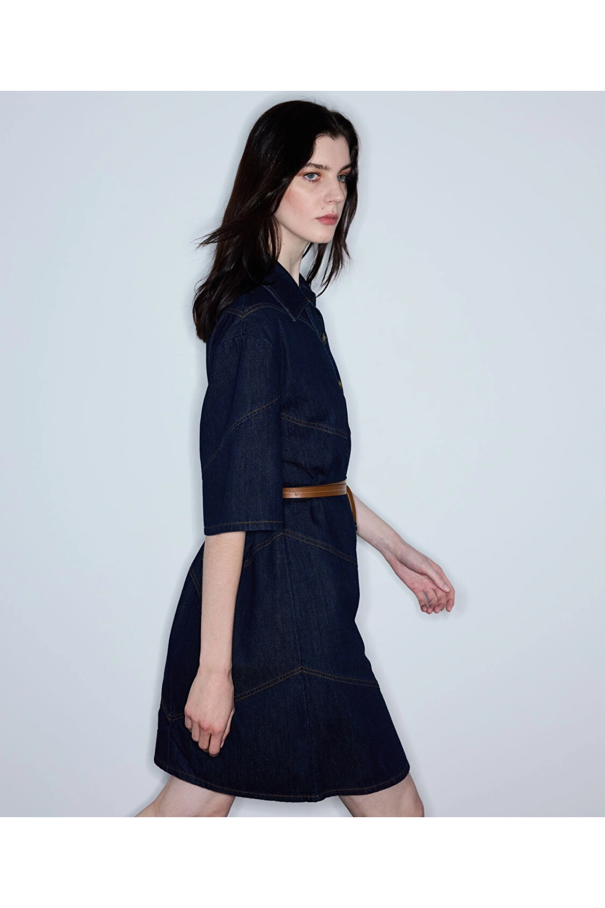 İpekyol Kontrast Kuşaklı Denim Elbise IS1260002203