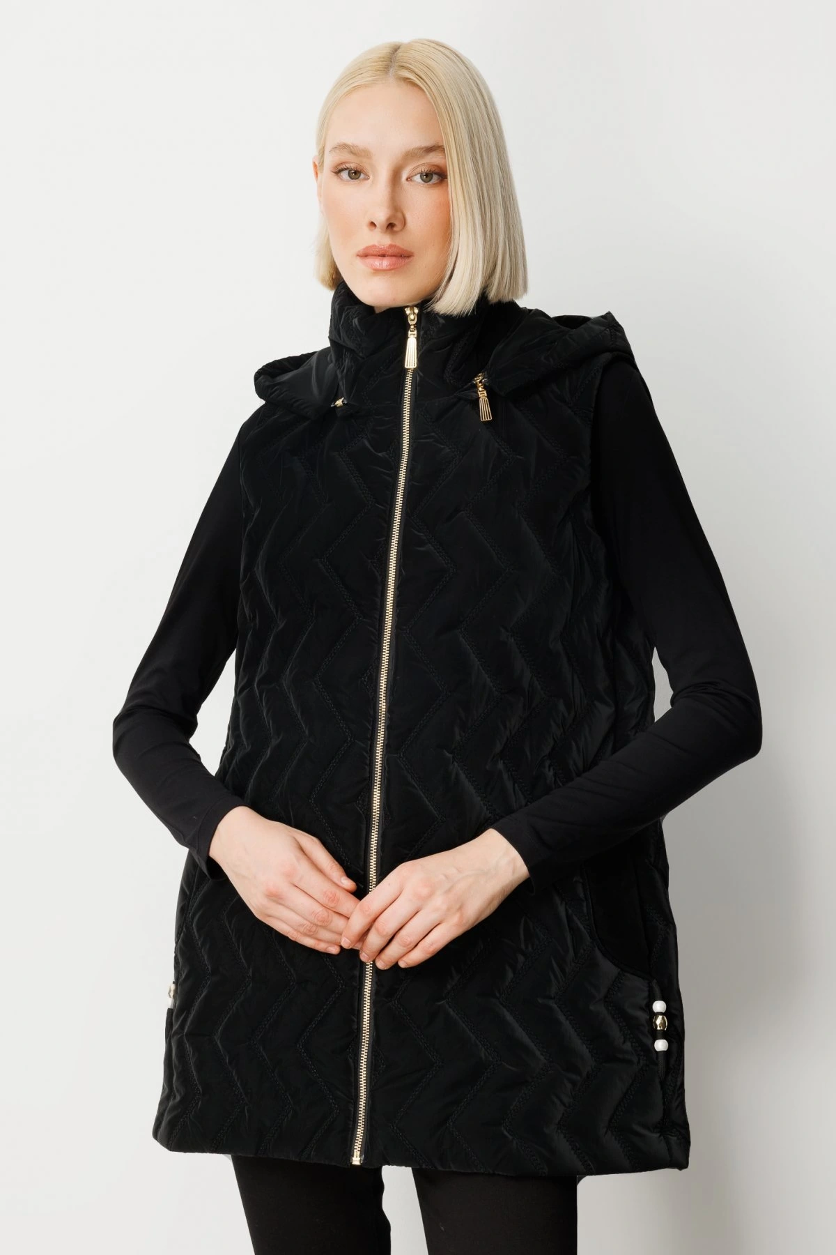 Ekol Aksesuar Detaylı Kadın Siyah Şişme Yelek 08583