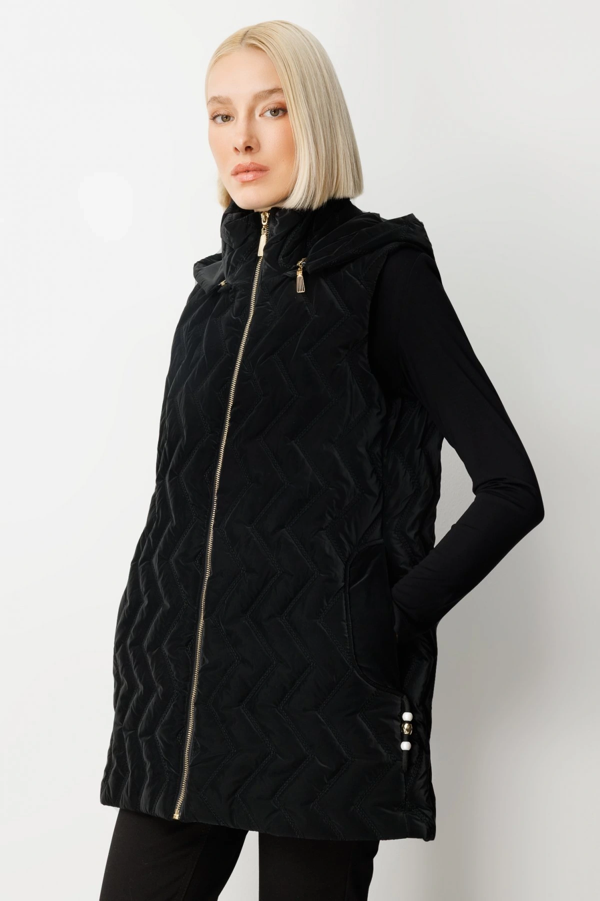 Ekol Aksesuar Detaylı Kadın Siyah Şişme Yelek 08583