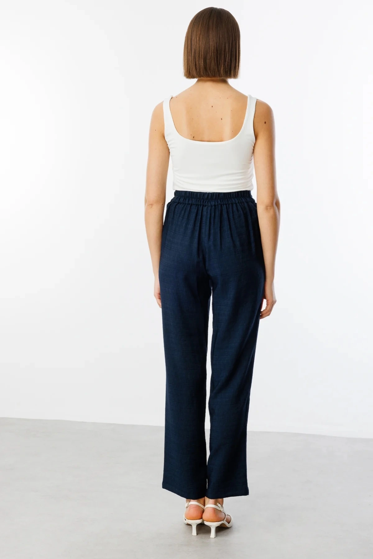 Ekol Bel Lastikli Bol Paça Lacivert Kadın Pantolon 04110