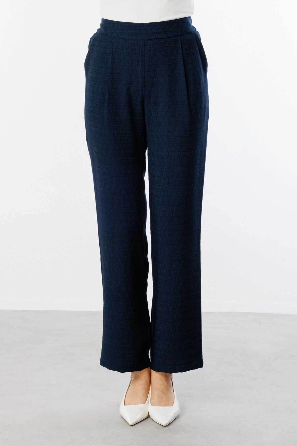 Ekol Bel Lastikli Bol Paça Lacivert Kadın Pantolon 04110