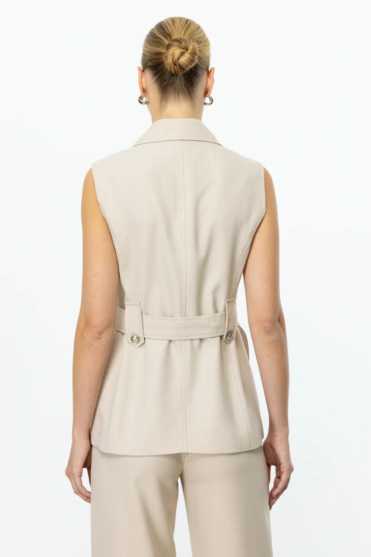 Ekol Beli Kemerli Kolsuz Kadın Taş Renk Yelek 04122