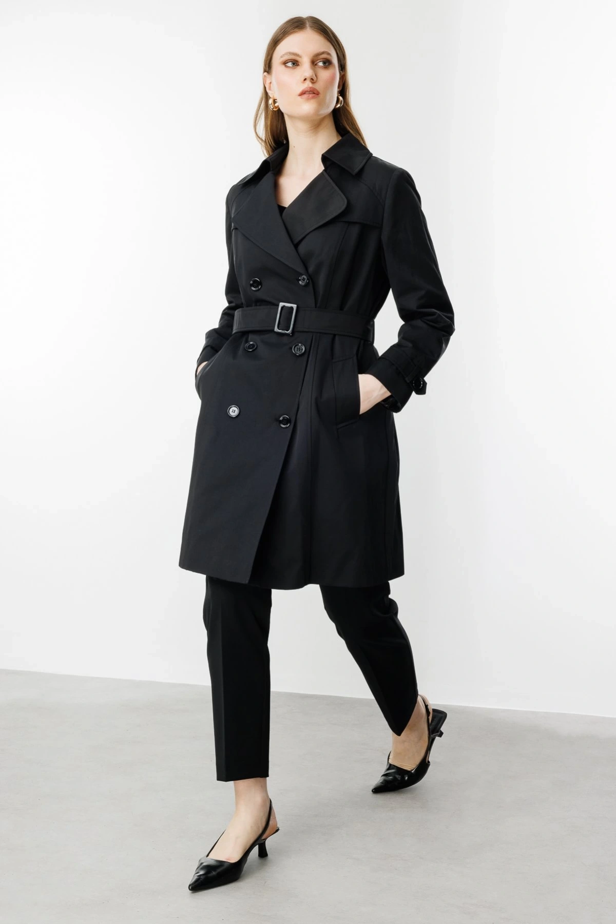 Ekol Beli Kuşaklı Düğmeli Trençkot 07502