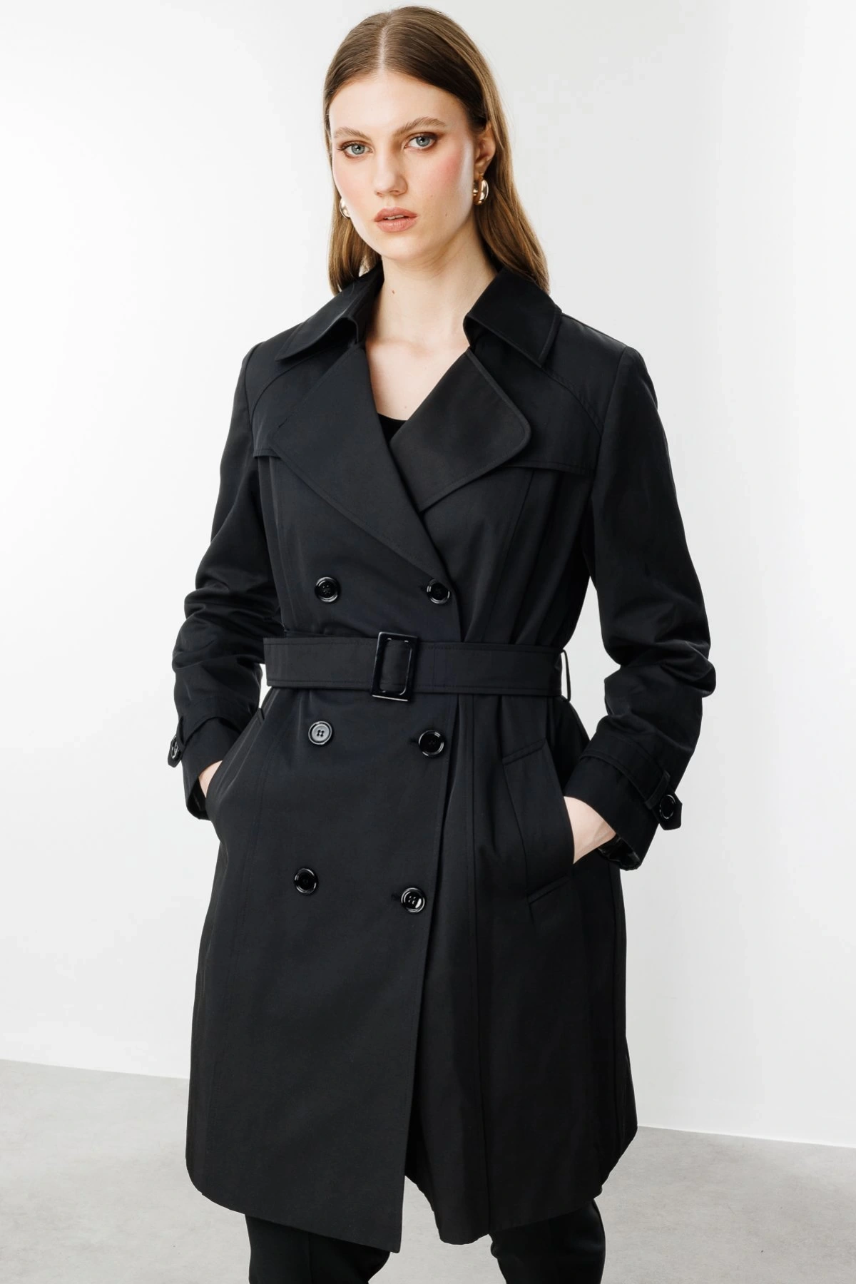 Ekol Beli Kuşaklı Düğmeli Trençkot 07502