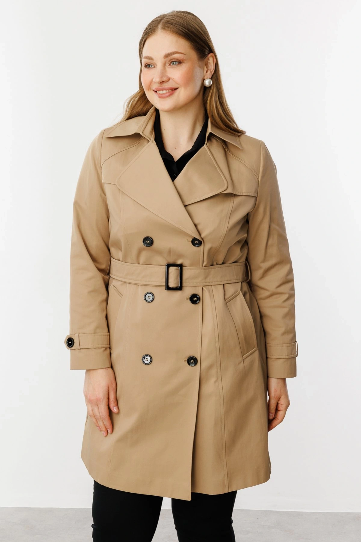 Ekol Beli Kuşaklı Düğmeli Trençkot 07502