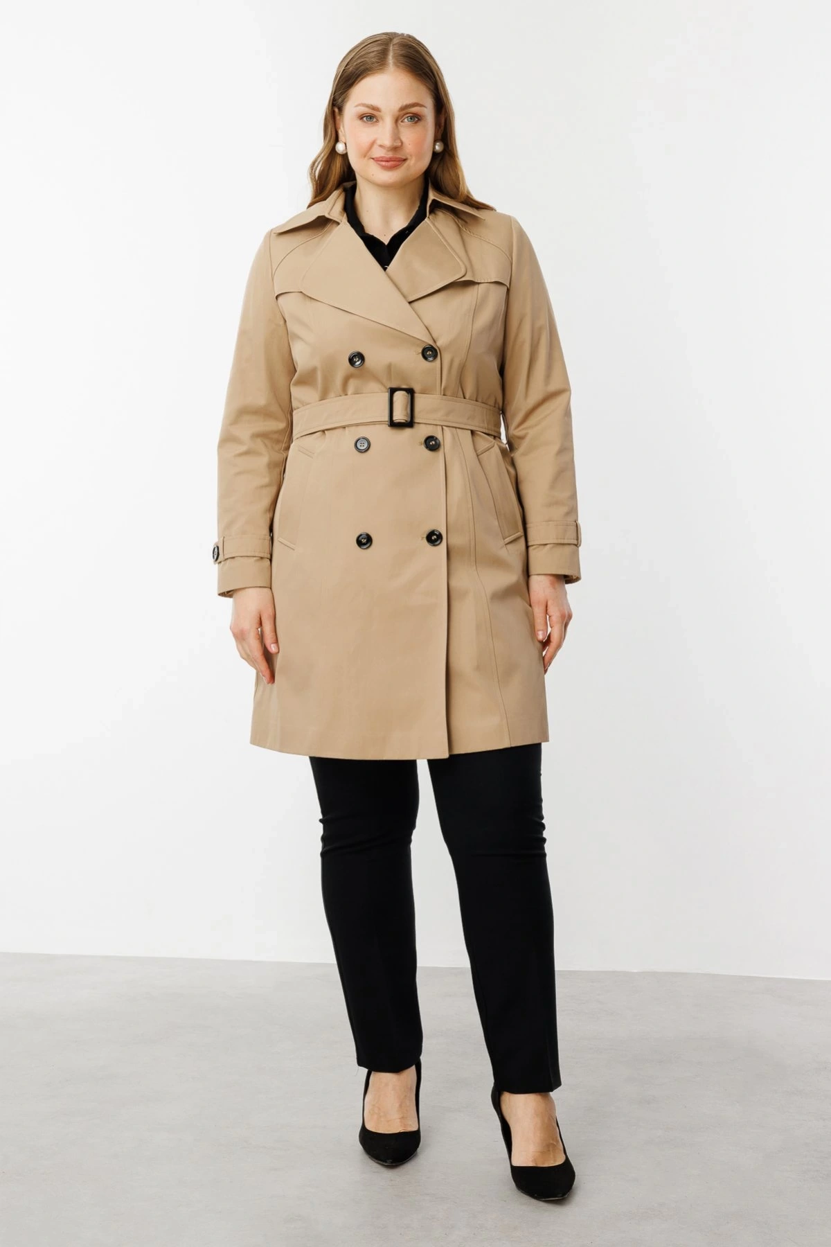 Ekol Beli Kuşaklı Düğmeli Trençkot 07502
