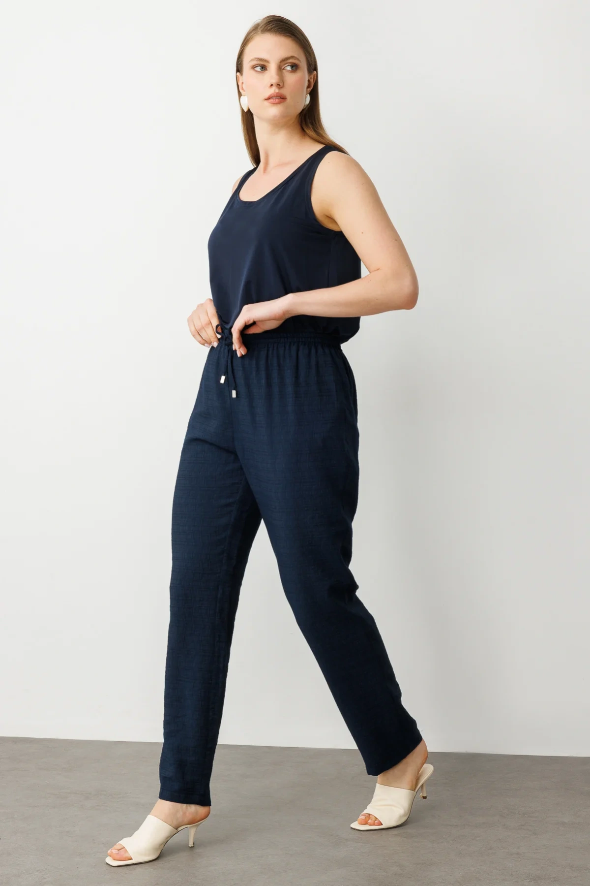 Ekol Beli Lastikli Bol Paça Pantolon 07584