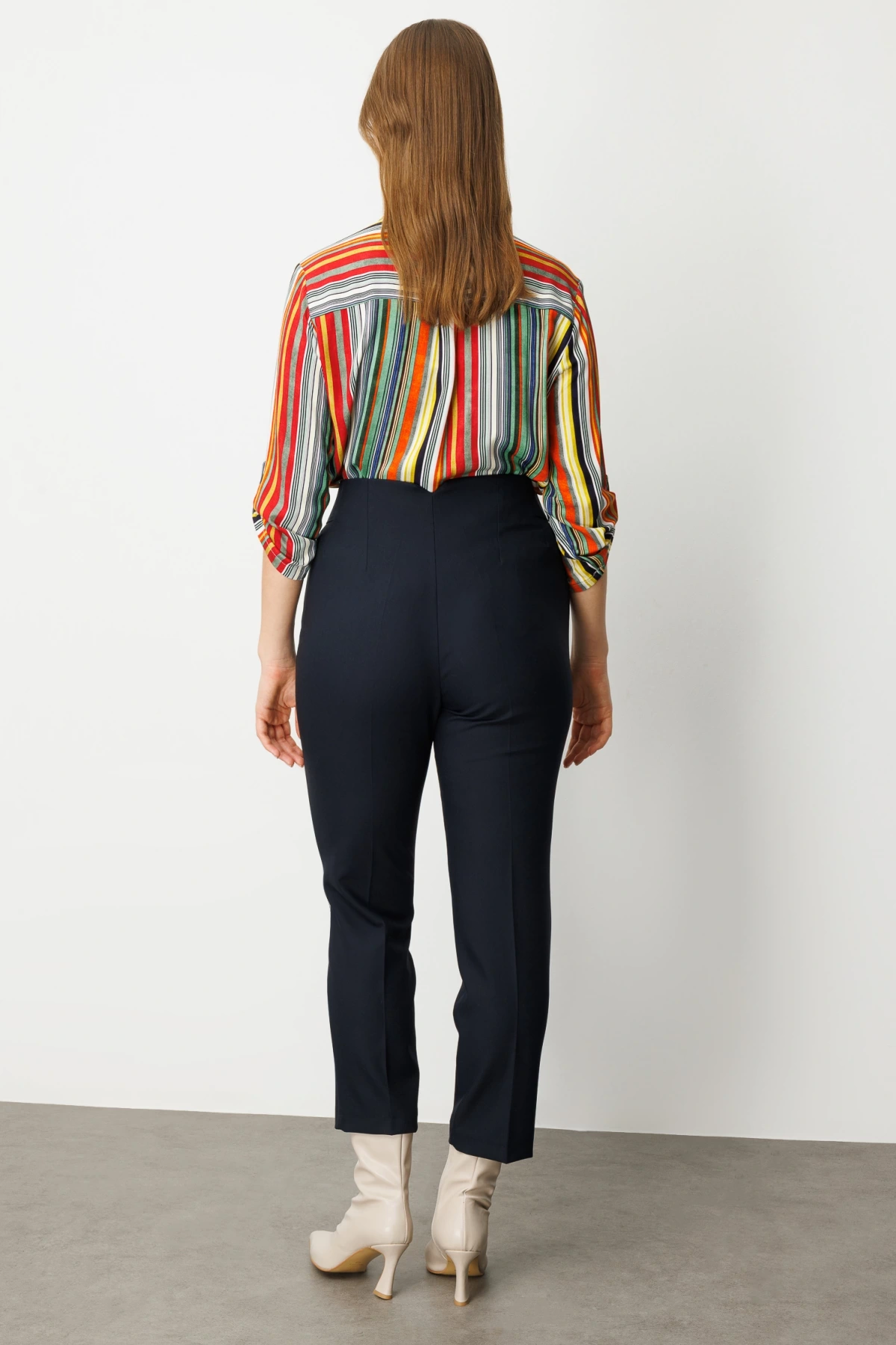 Ekol Beli Lastikli Boru Paça Lacivert Kadın Pantolon 01111