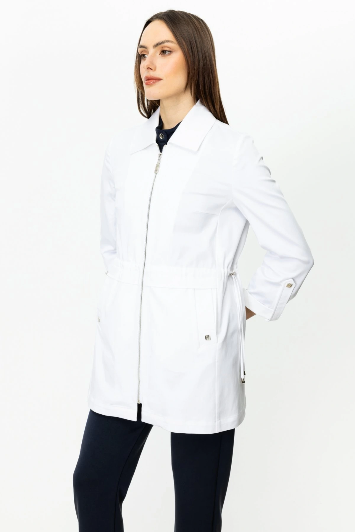 Ekol Beli Lastikli Fermuarlı Ekru Kadın Trençkot 07044