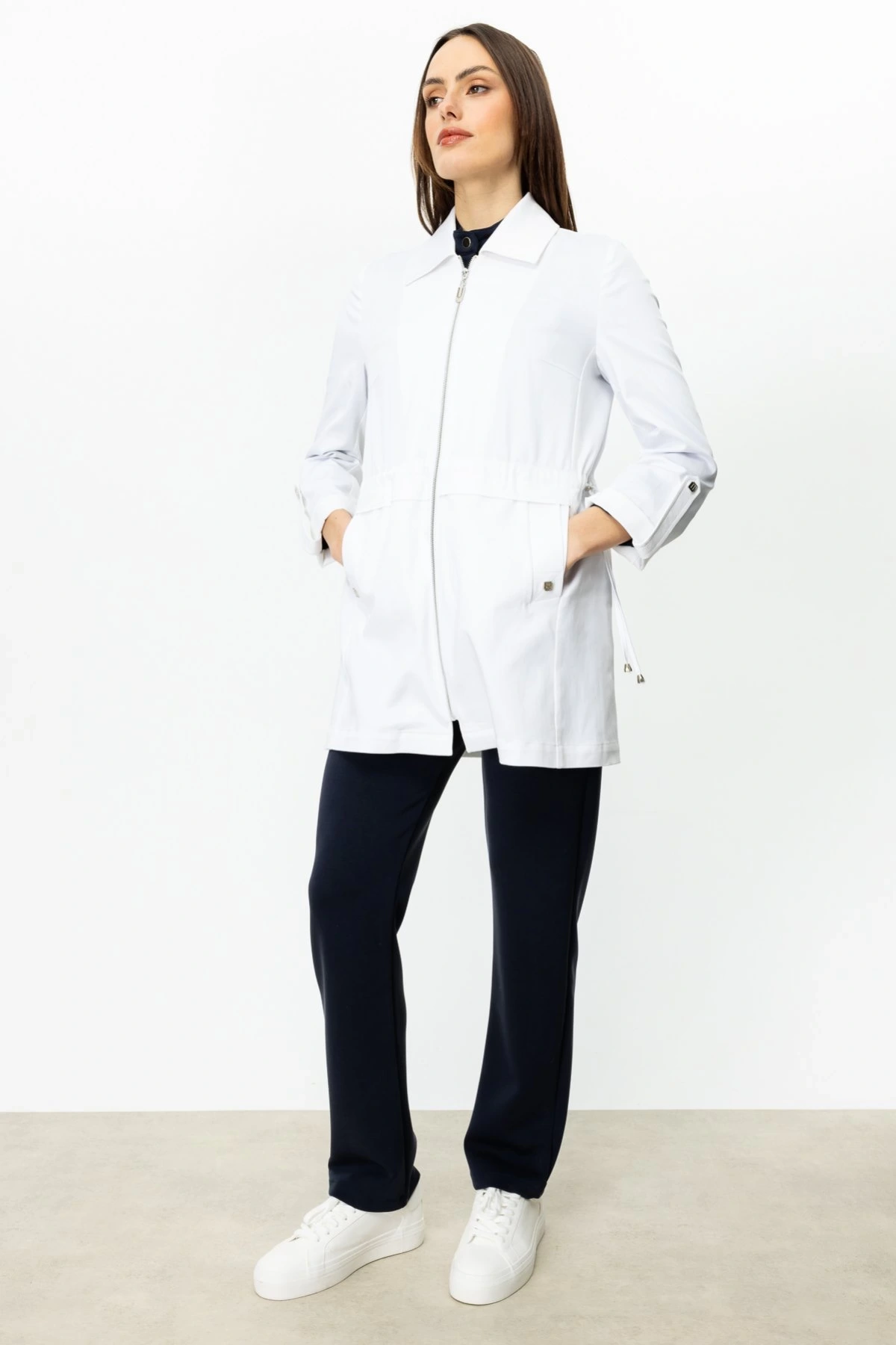 Ekol Beli Lastikli Fermuarlı Ekru Kadın Trençkot 07044